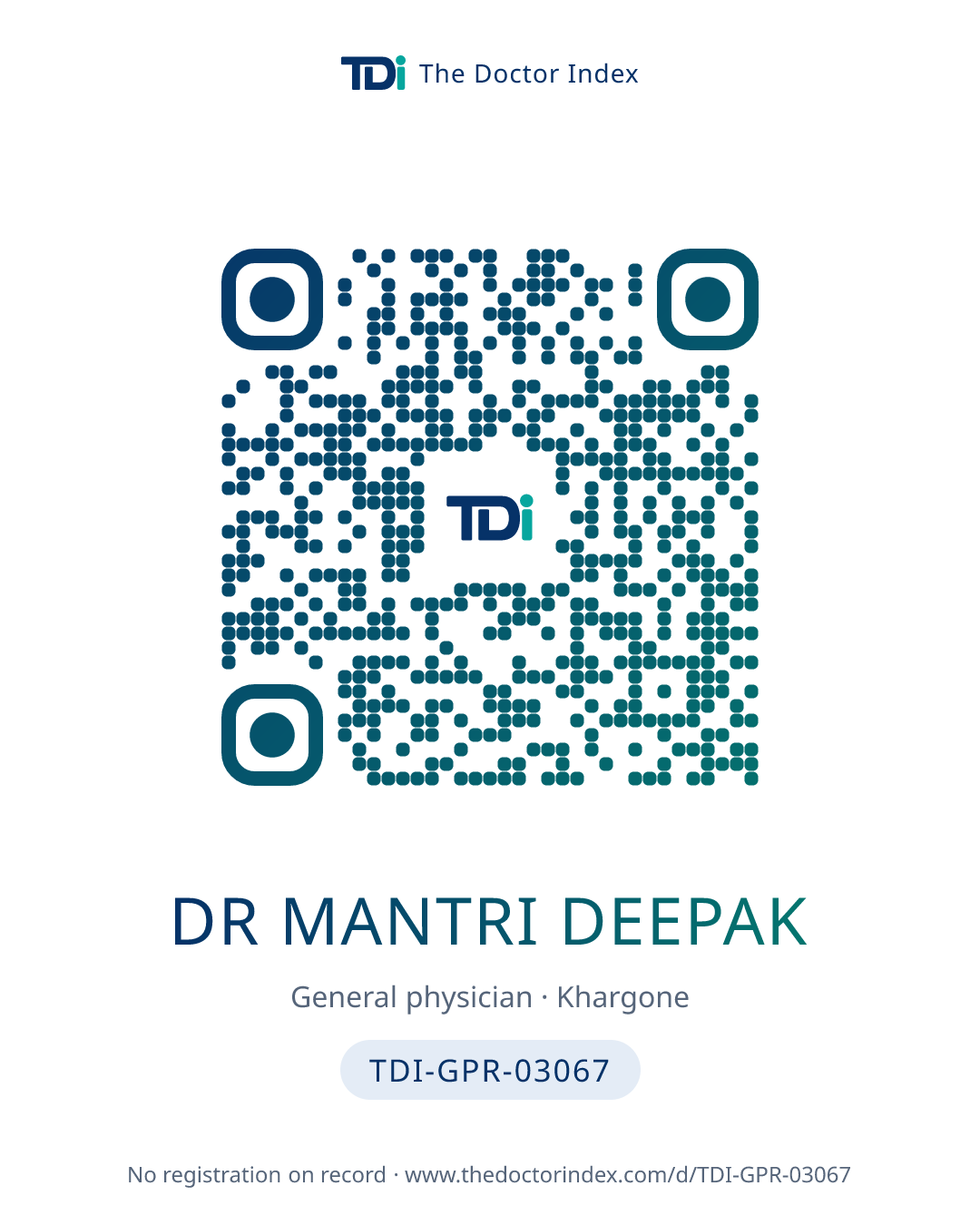 QR card for Dr Mantri Deepak, TDI-GPR-03067