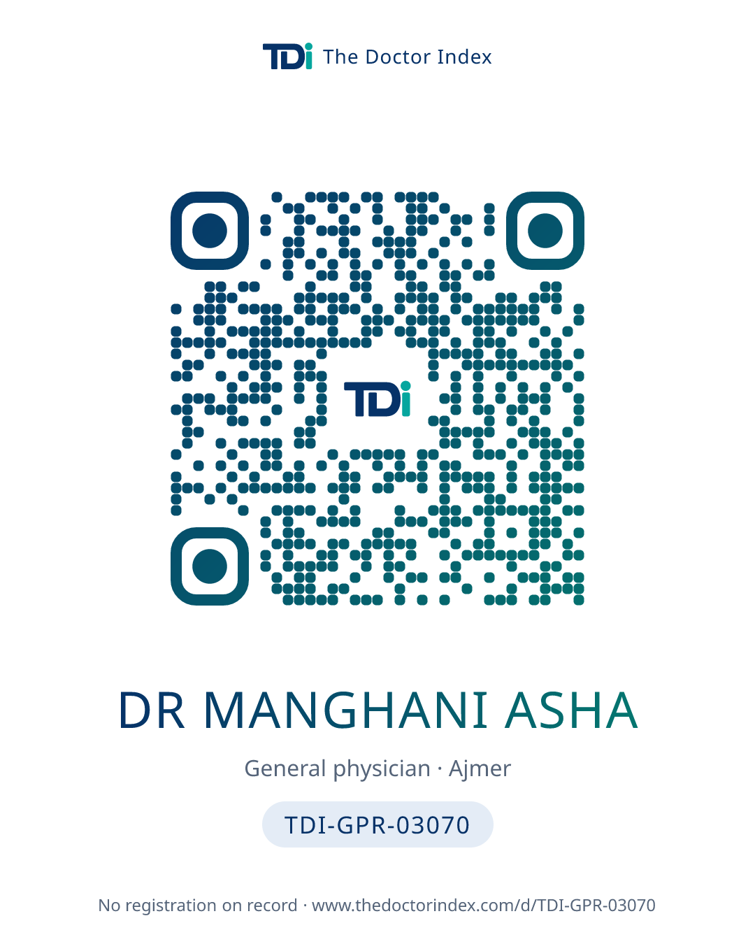 QR card for Dr Manghani Asha, TDI-GPR-03070