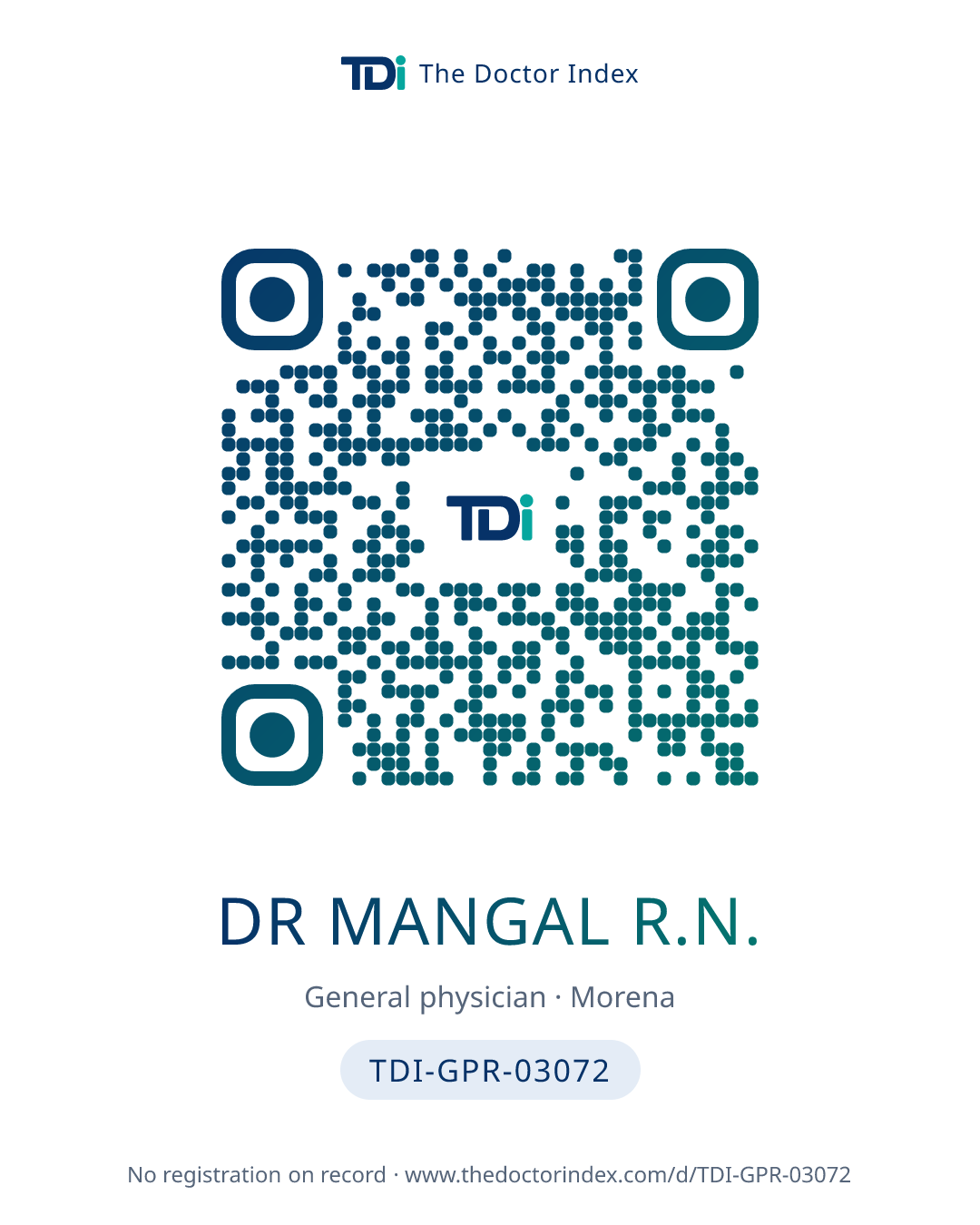 QR card for Dr Mangal R.N., TDI-GPR-03072
