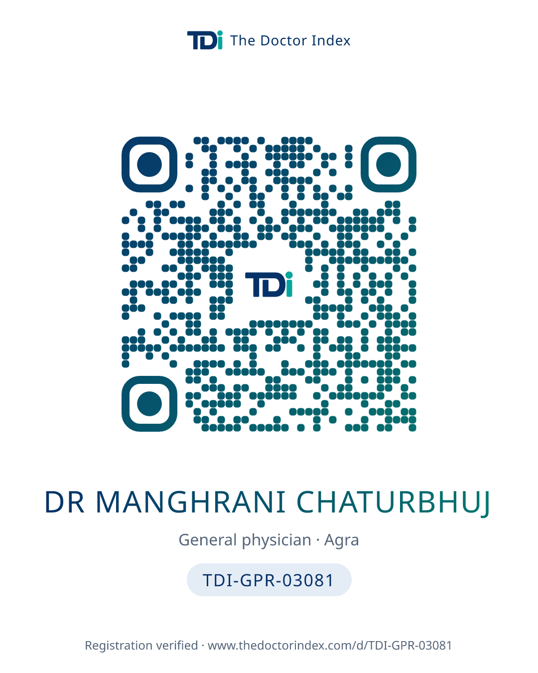 QR card for Dr Manghrani Chaturbhuj, TDI-GPR-03081