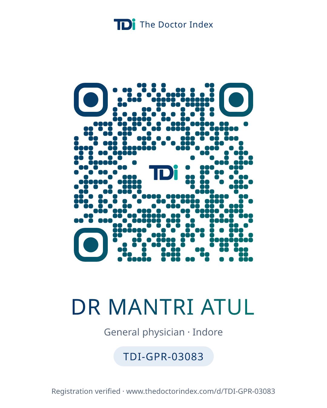 QR card for Dr Mantri Atul, TDI-GPR-03083