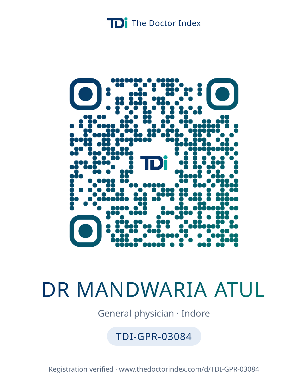 QR card for Dr Mandwaria Atul, TDI-GPR-03084