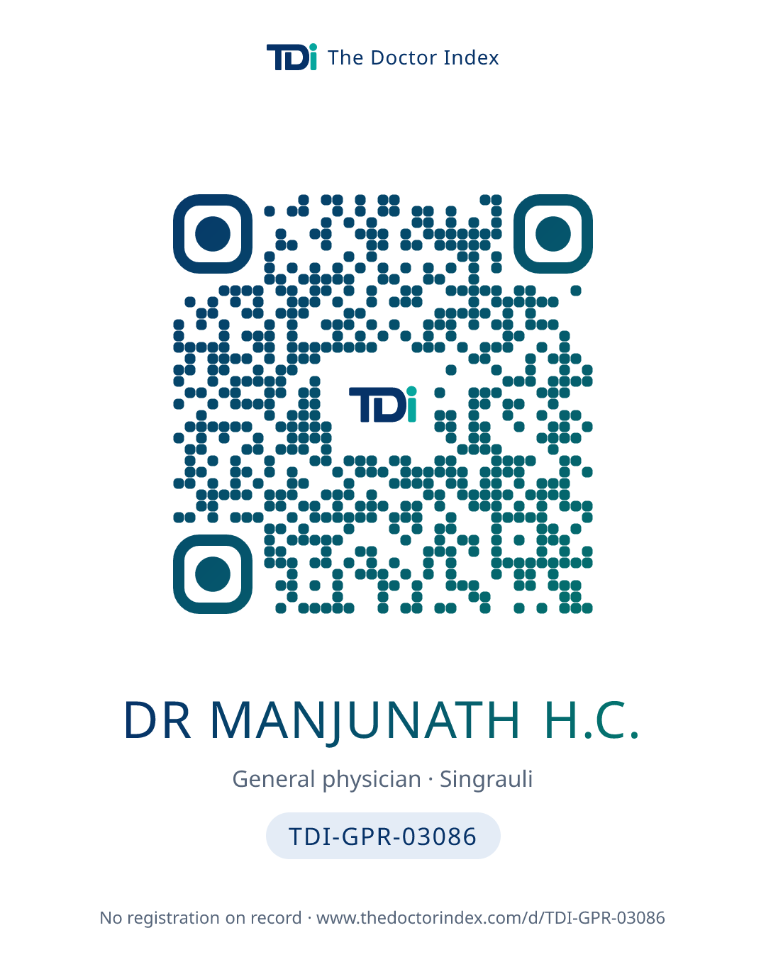 QR card for Dr Manjunath H.C., TDI-GPR-03086
