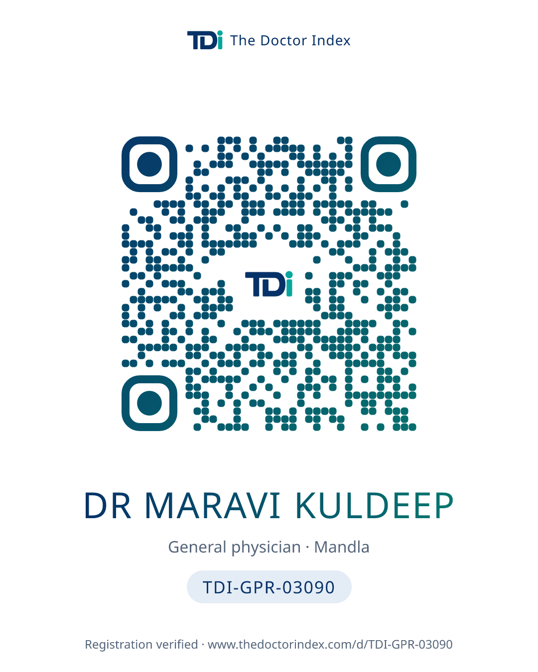 QR card for Dr Maravi Kuldeep, TDI-GPR-03090