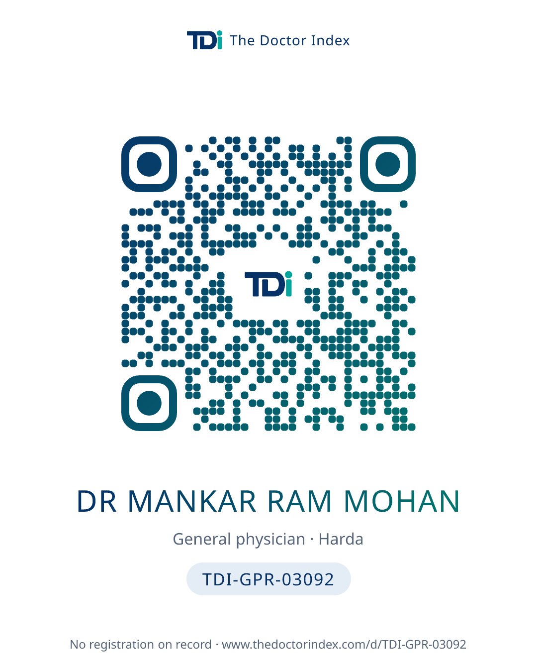 QR card for Dr Mankar Ram Mohan, TDI-GPR-03092