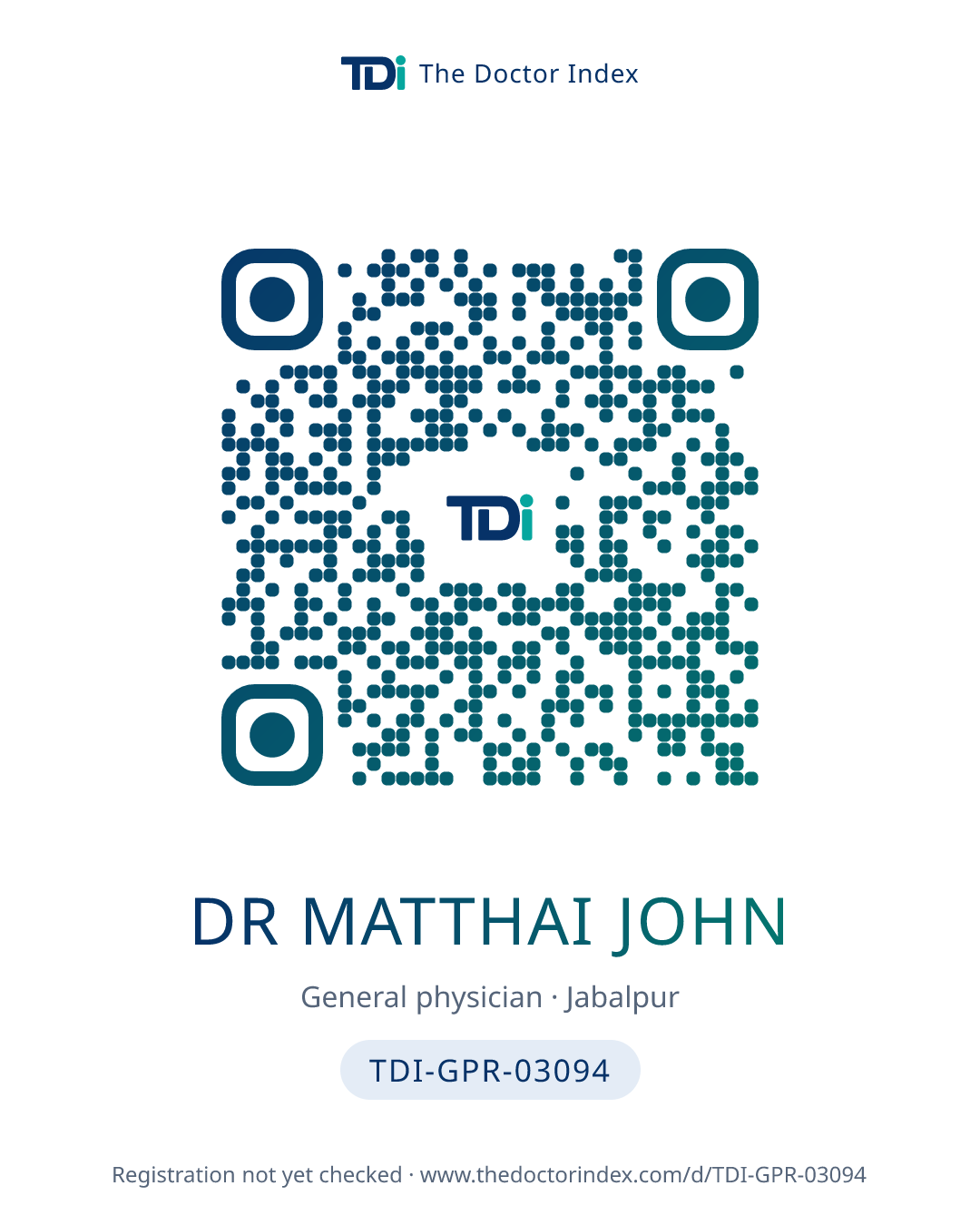 QR card for Dr Matthai John, TDI-GPR-03094