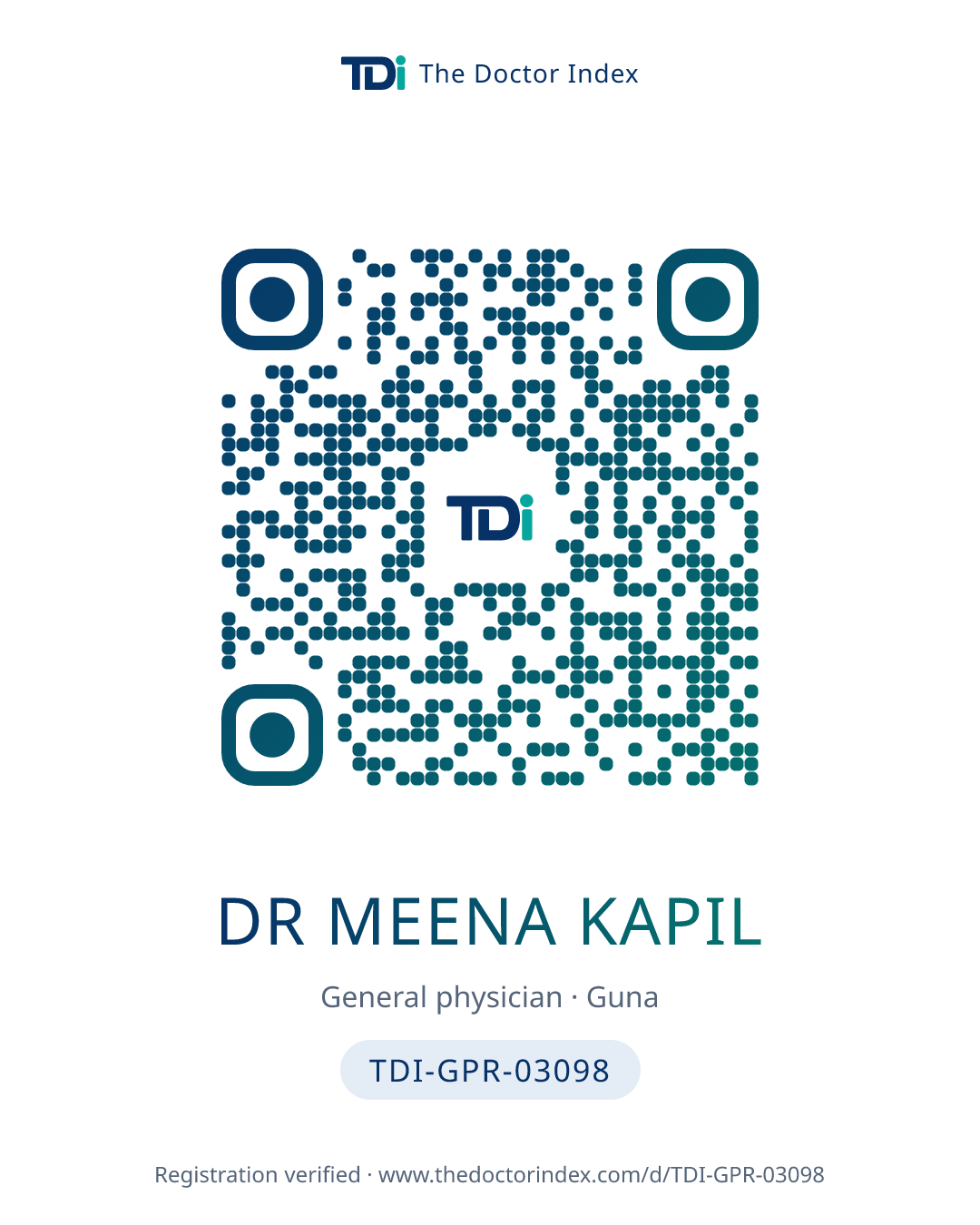 QR card for Dr Meena Kapil, TDI-GPR-03098