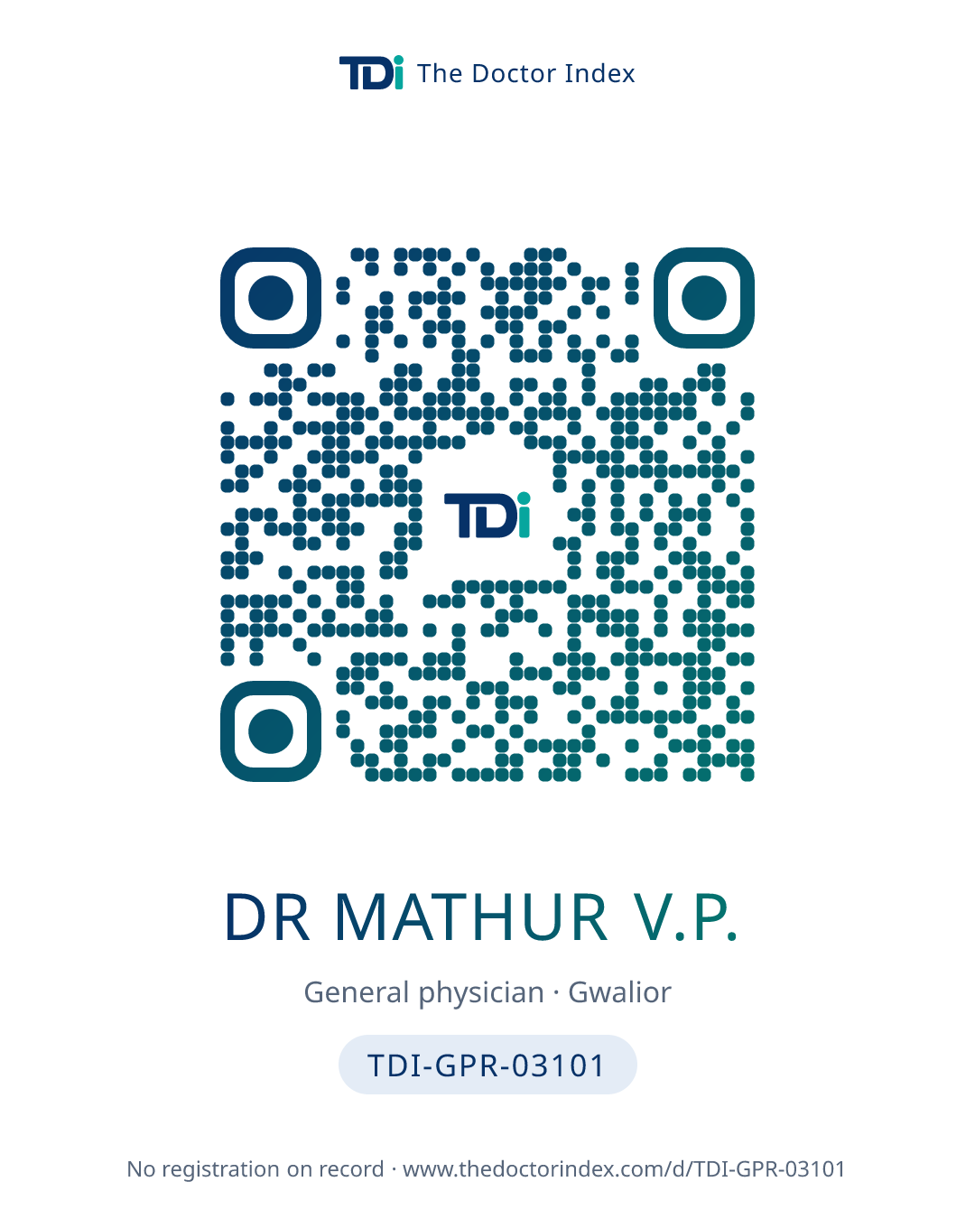 QR card for Dr Mathur V.P., TDI-GPR-03101