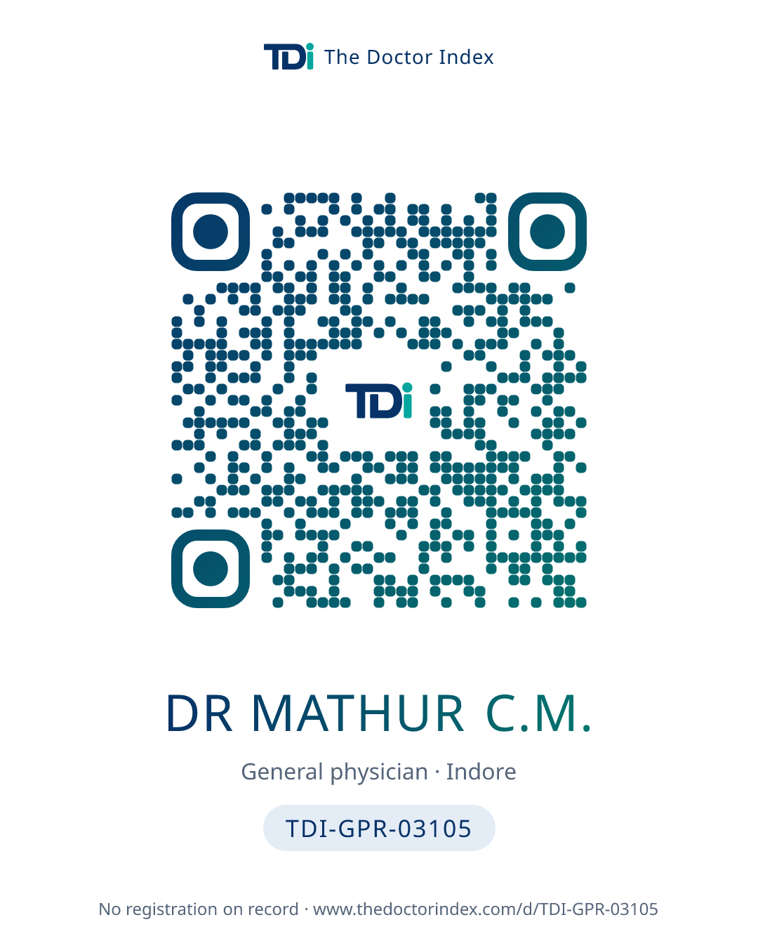 QR card for Dr Mathur C.M., TDI-GPR-03105