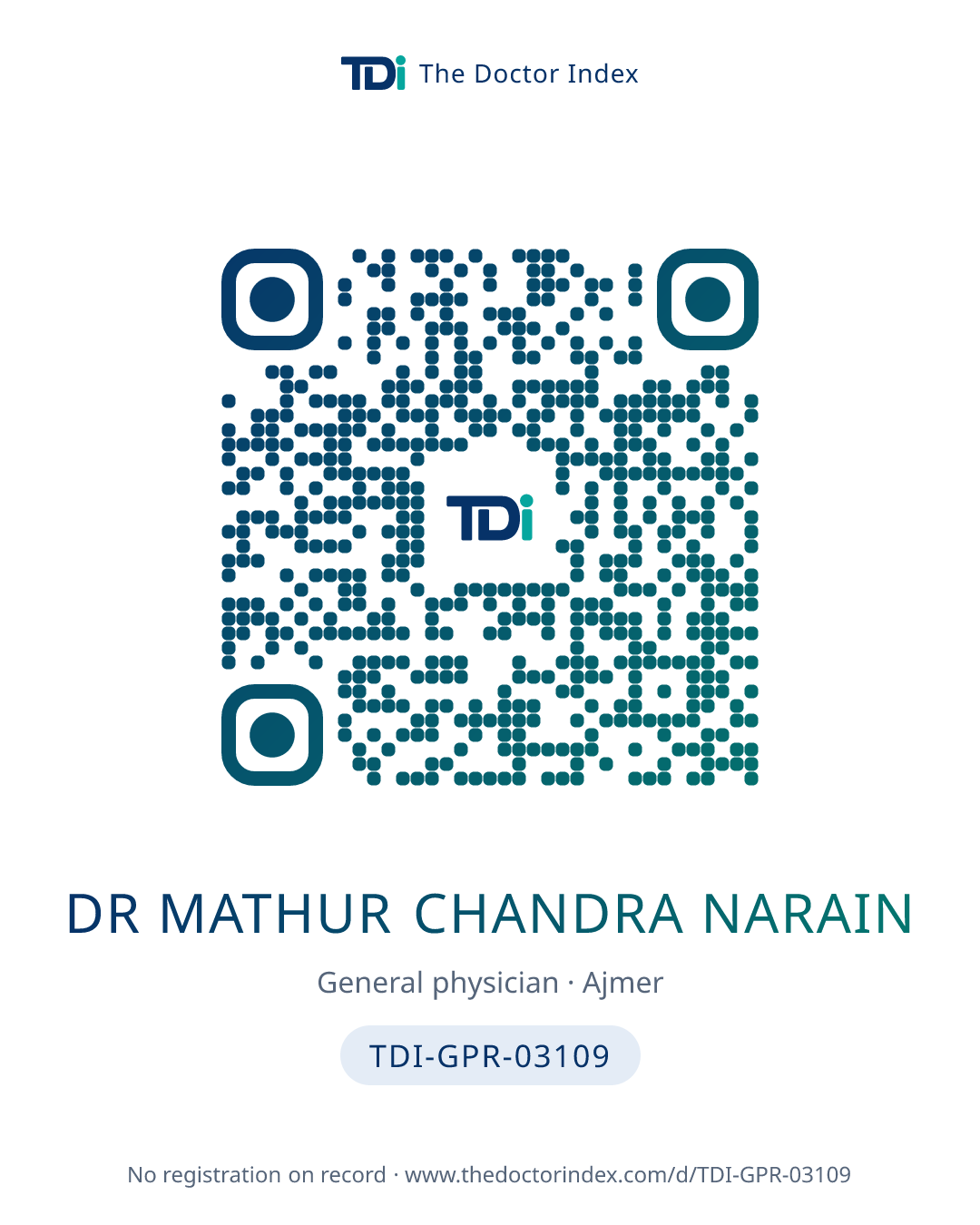 QR card for Dr Mathur Chandra Narain, TDI-GPR-03109