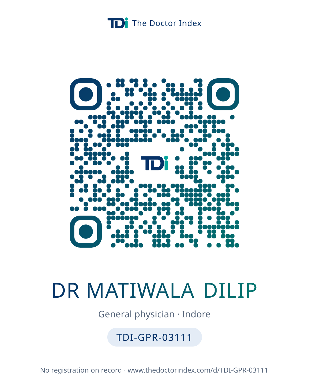 QR card for Dr Matiwala Dilip, TDI-GPR-03111