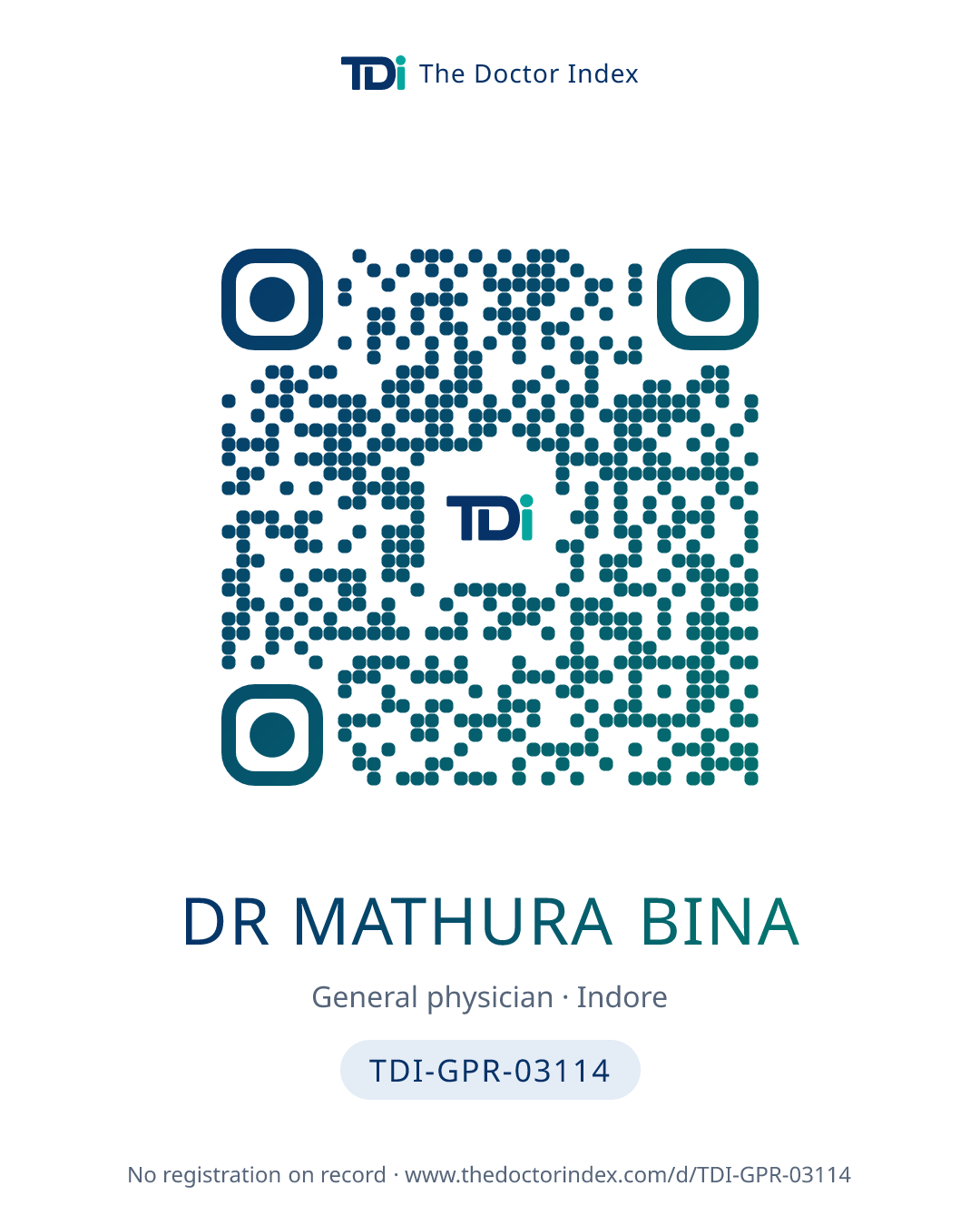 QR card for Dr Mathura Bina, TDI-GPR-03114