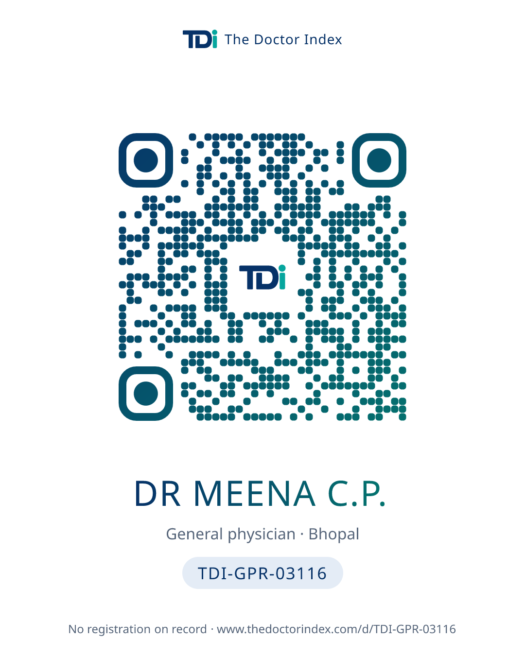 QR card for Dr Meena C.P., TDI-GPR-03116