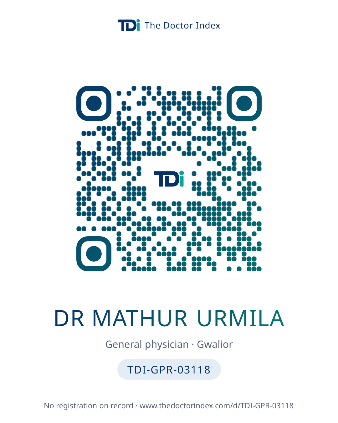 QR card for Dr Mathur Urmila, TDI-GPR-03118