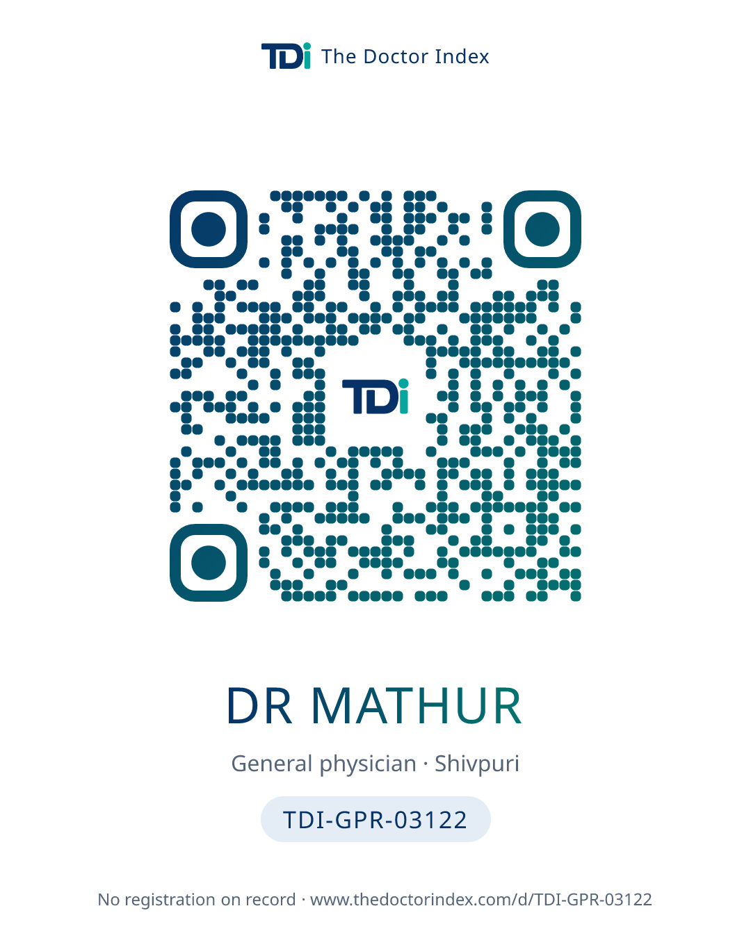 QR card for Dr Mathur, TDI-GPR-03122
