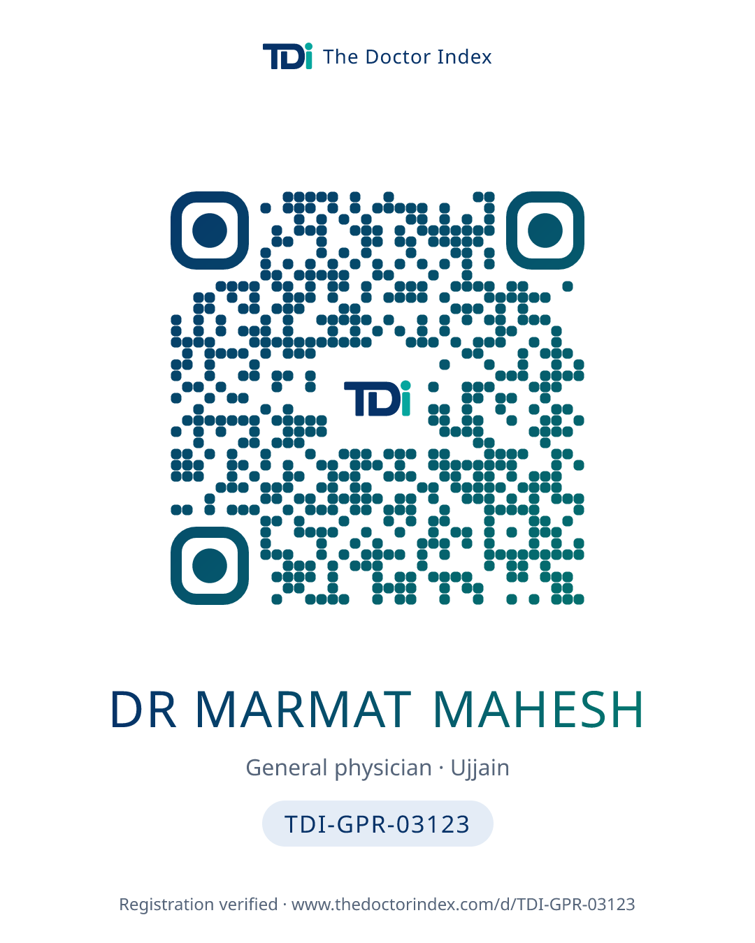 QR card for Dr Marmat Mahesh, TDI-GPR-03123