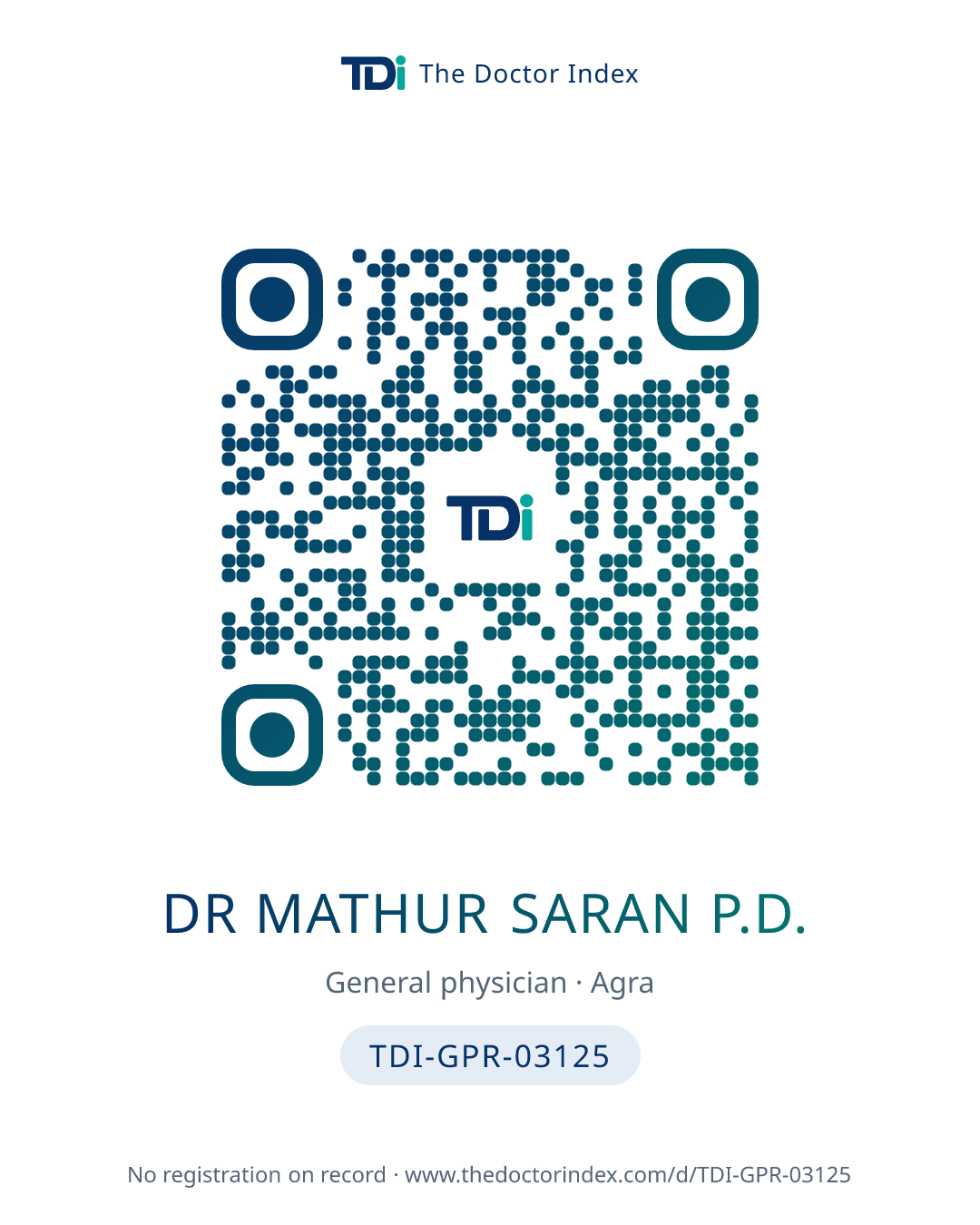 QR card for Dr Mathur Saran P.D., TDI-GPR-03125