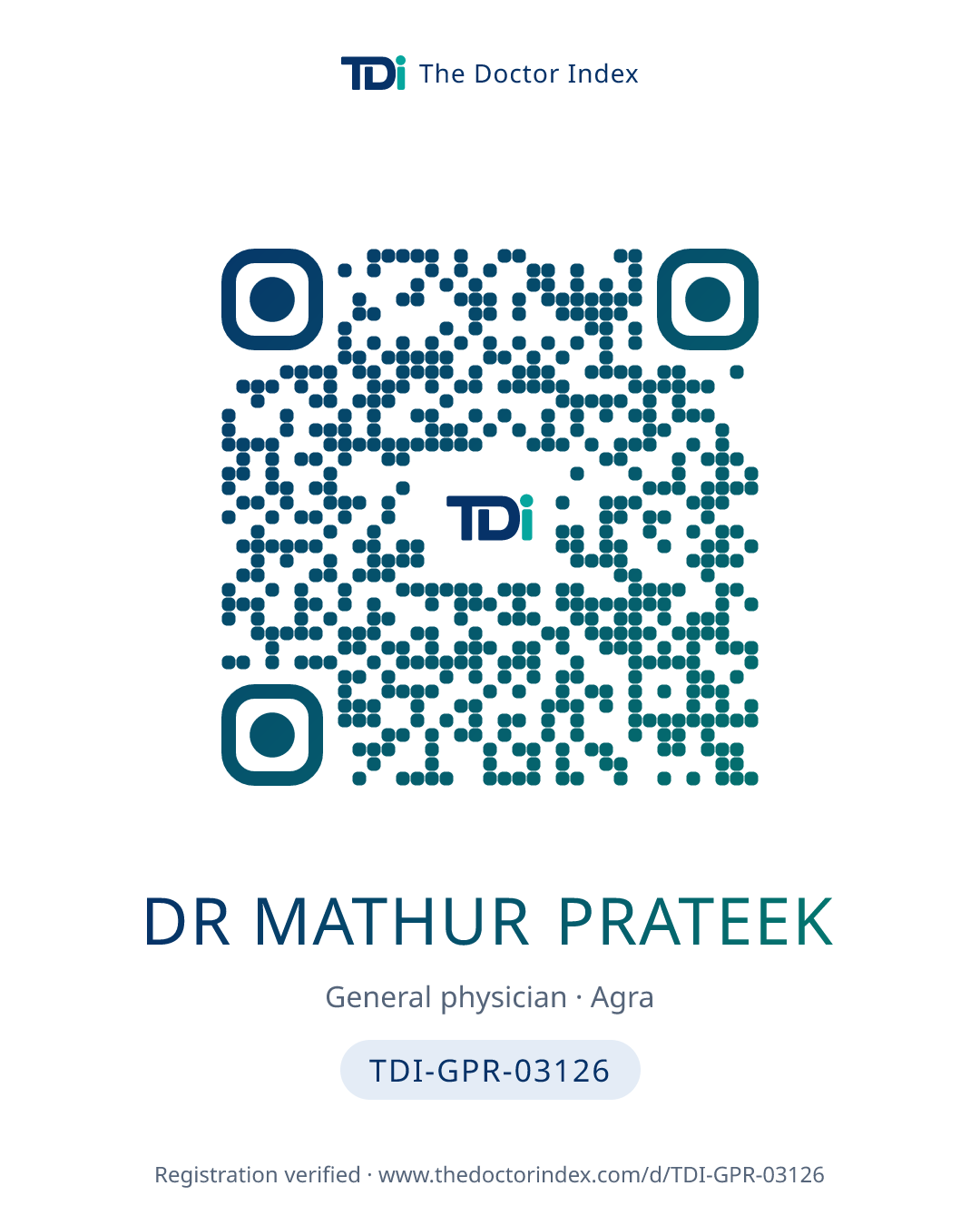 QR card for Dr Mathur Prateek, TDI-GPR-03126
