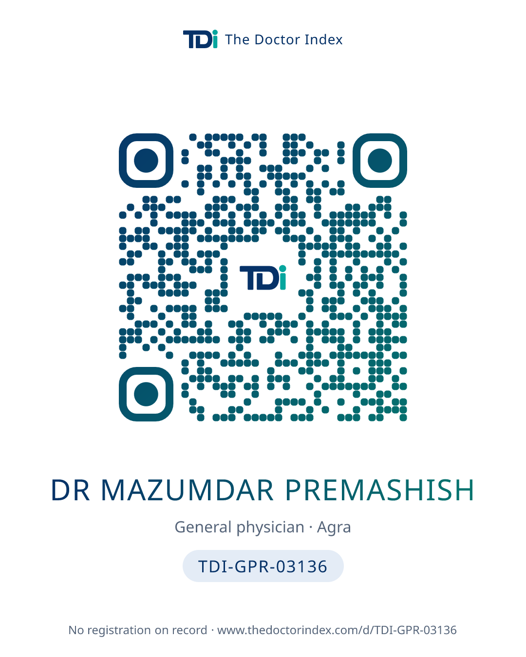QR card for Dr Mazumdar Premashish, TDI-GPR-03136