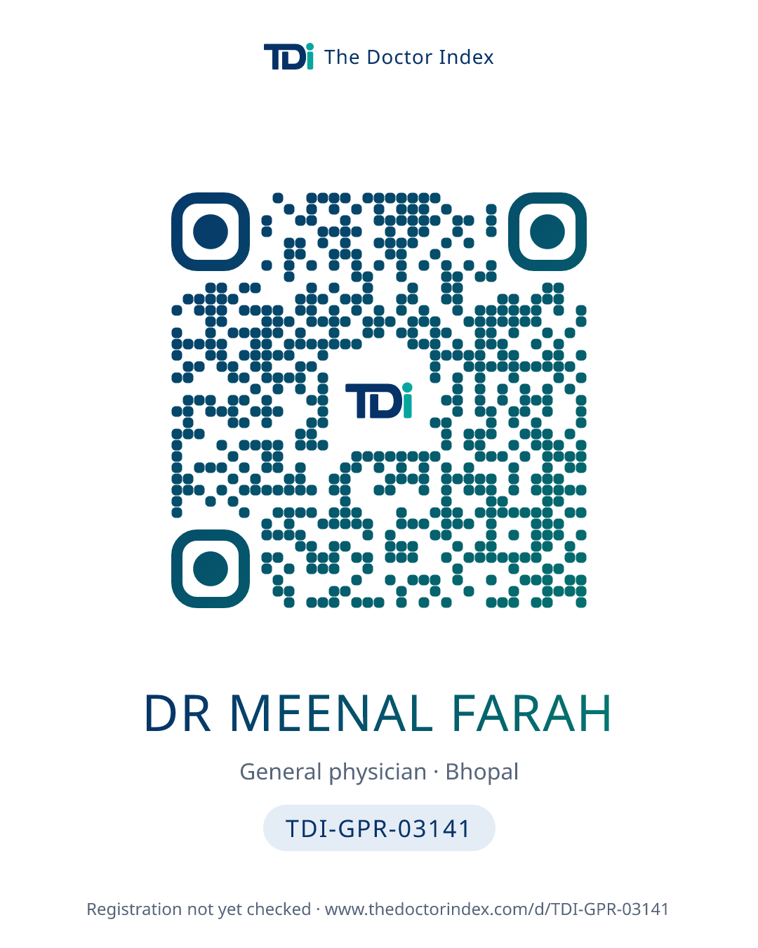 QR card for Dr Meenal Farah, TDI-GPR-03141