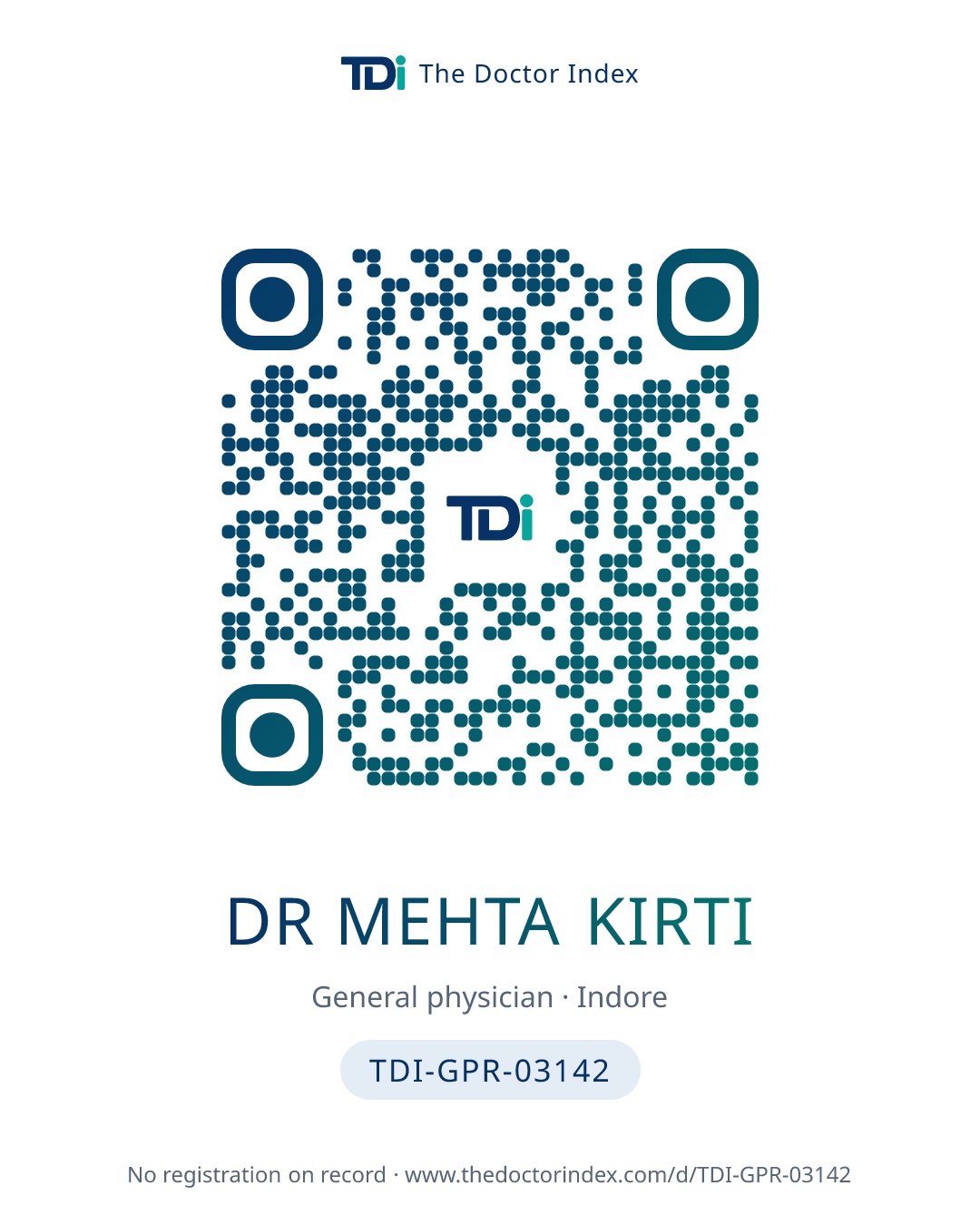 QR card for Dr Mehta Kirti, TDI-GPR-03142