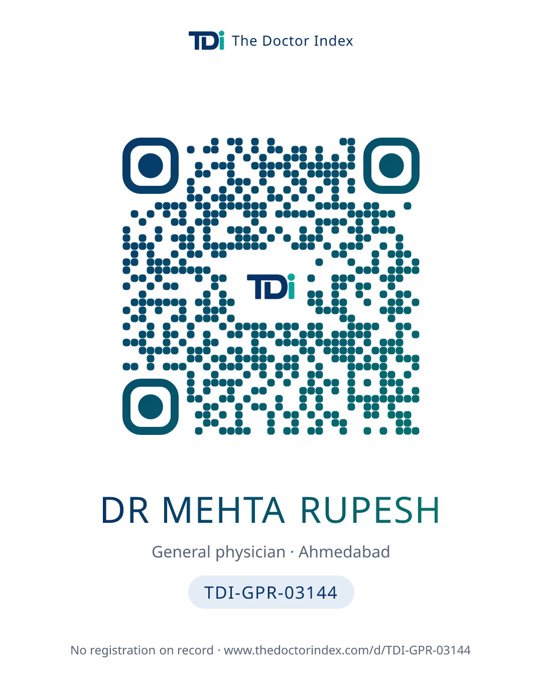 QR card for Dr Mehta Rupesh, TDI-GPR-03144