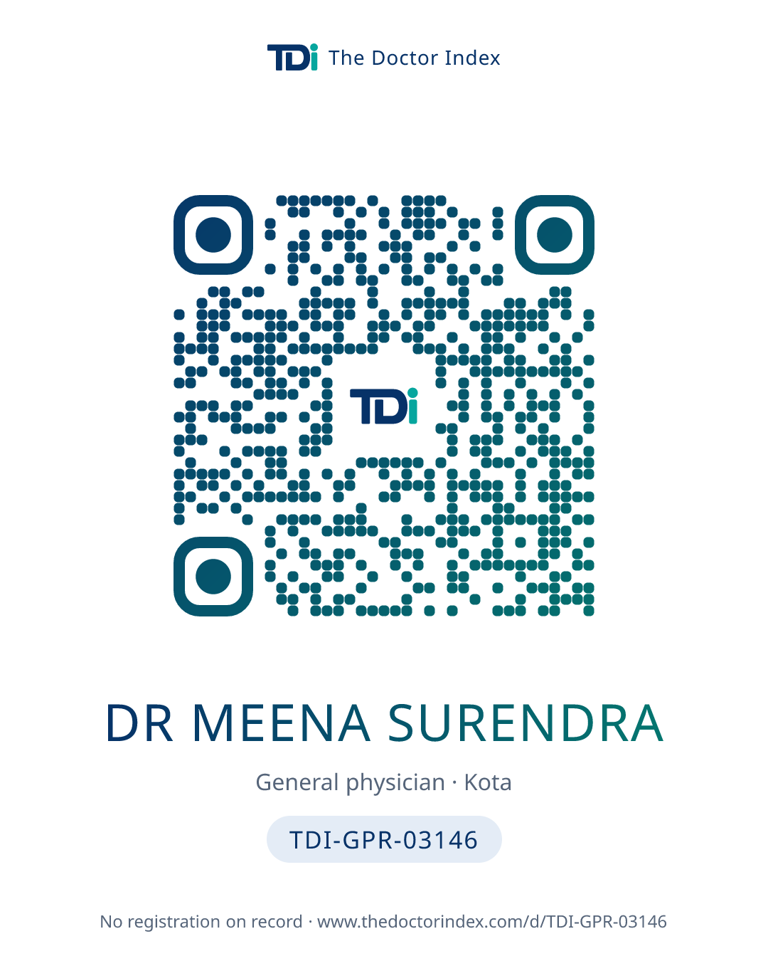 QR card for Dr Meena Surendra, TDI-GPR-03146