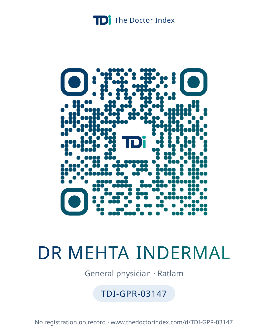 QR card for Dr Mehta Indermal, TDI-GPR-03147