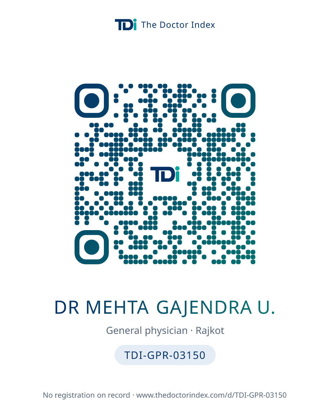QR card for Dr Mehta Gajendra U., TDI-GPR-03150