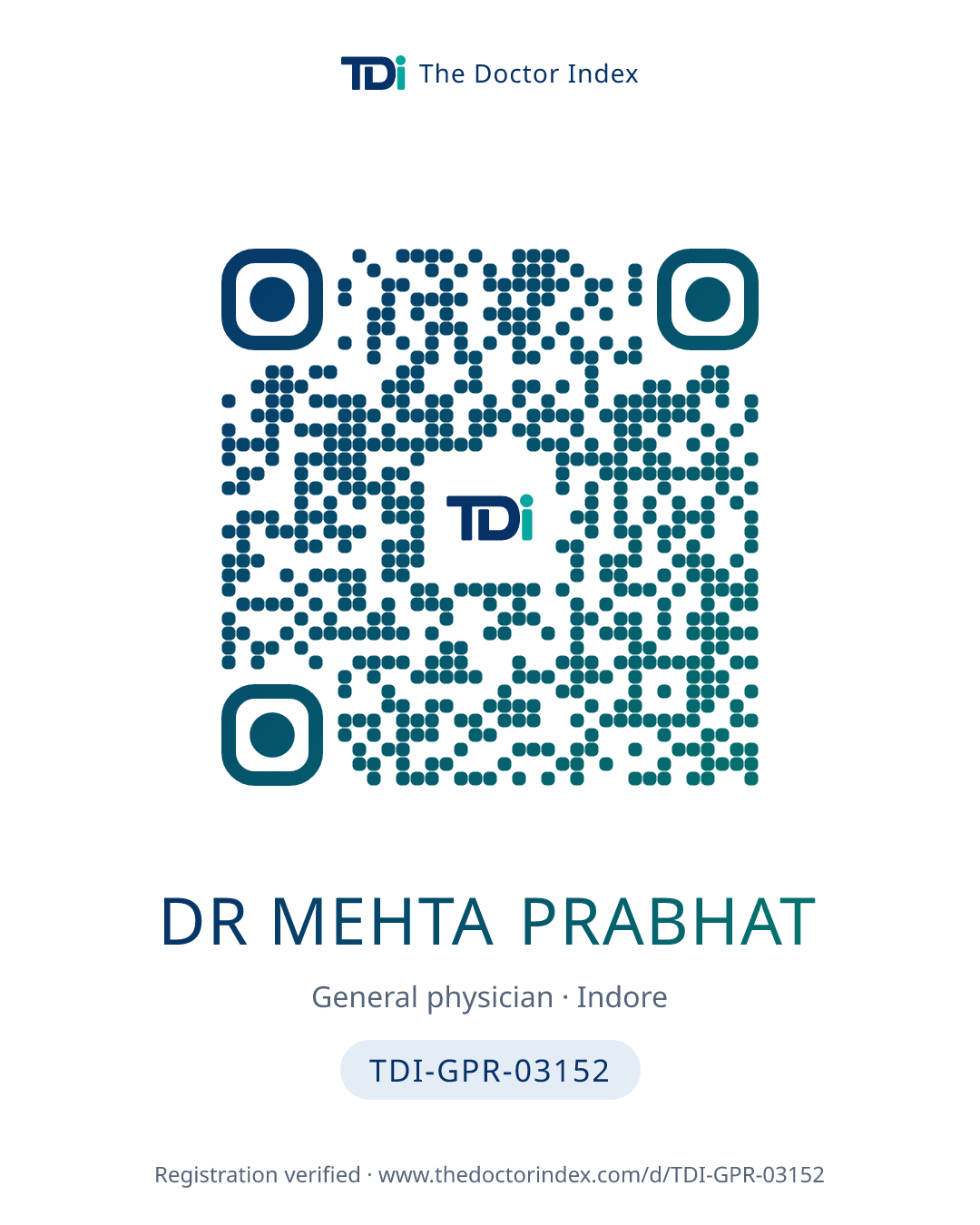 QR card for Dr Mehta Prabhat, TDI-GPR-03152