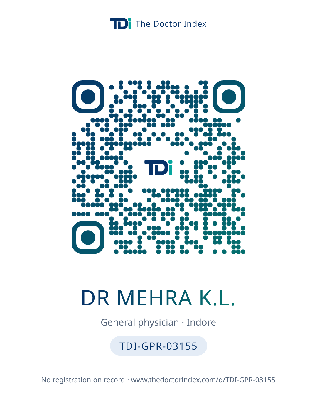 QR card for Dr Mehra K.L., TDI-GPR-03155