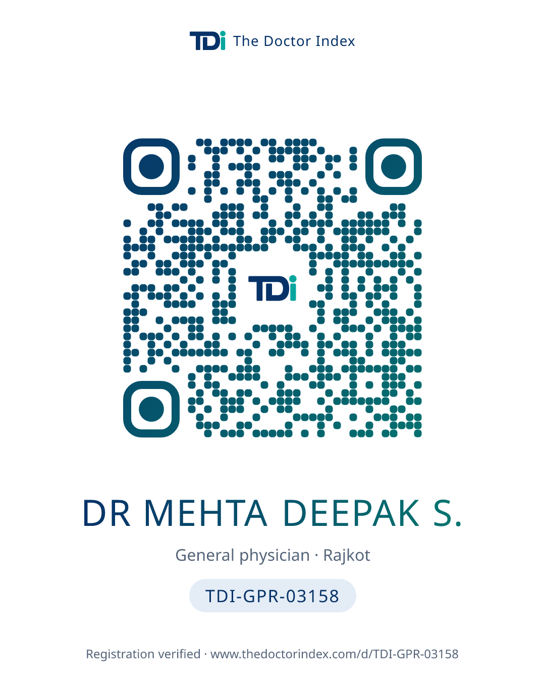 QR card for Dr Mehta Deepak S., TDI-GPR-03158