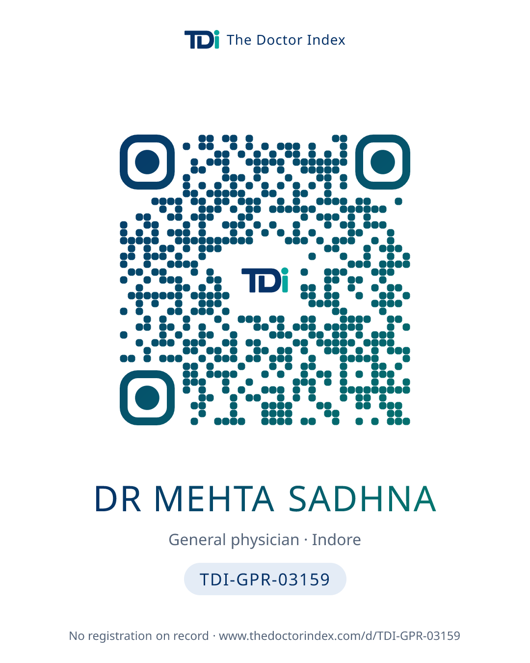 QR card for Dr Mehta Sadhna, TDI-GPR-03159