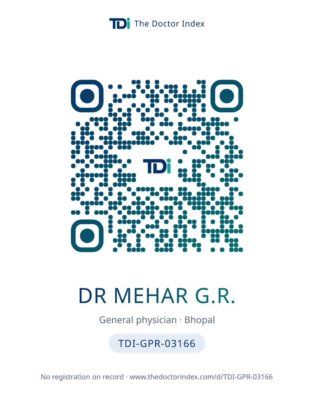QR card for Dr Mehar G.R., TDI-GPR-03166