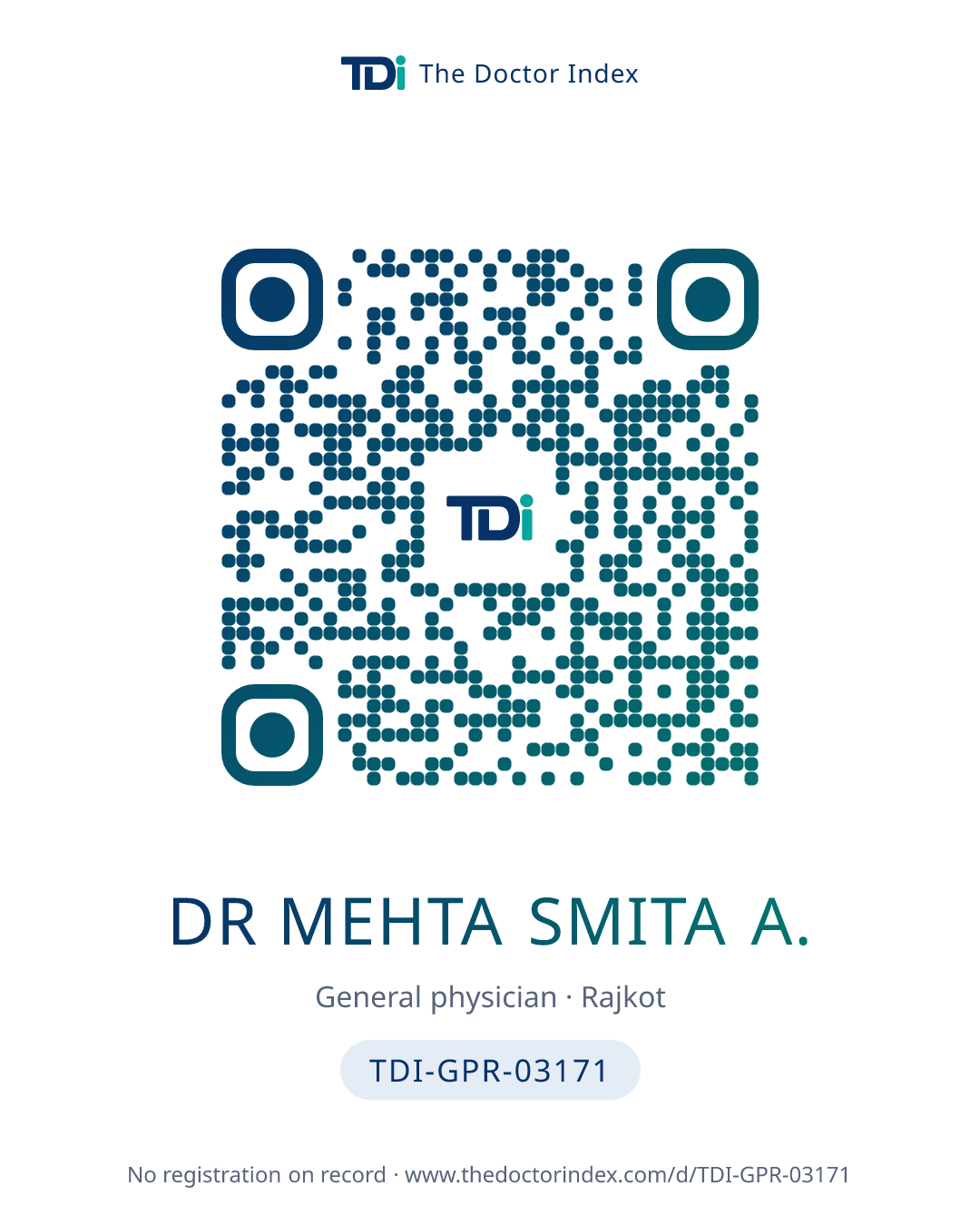 QR card for Dr Mehta Smita A., TDI-GPR-03171