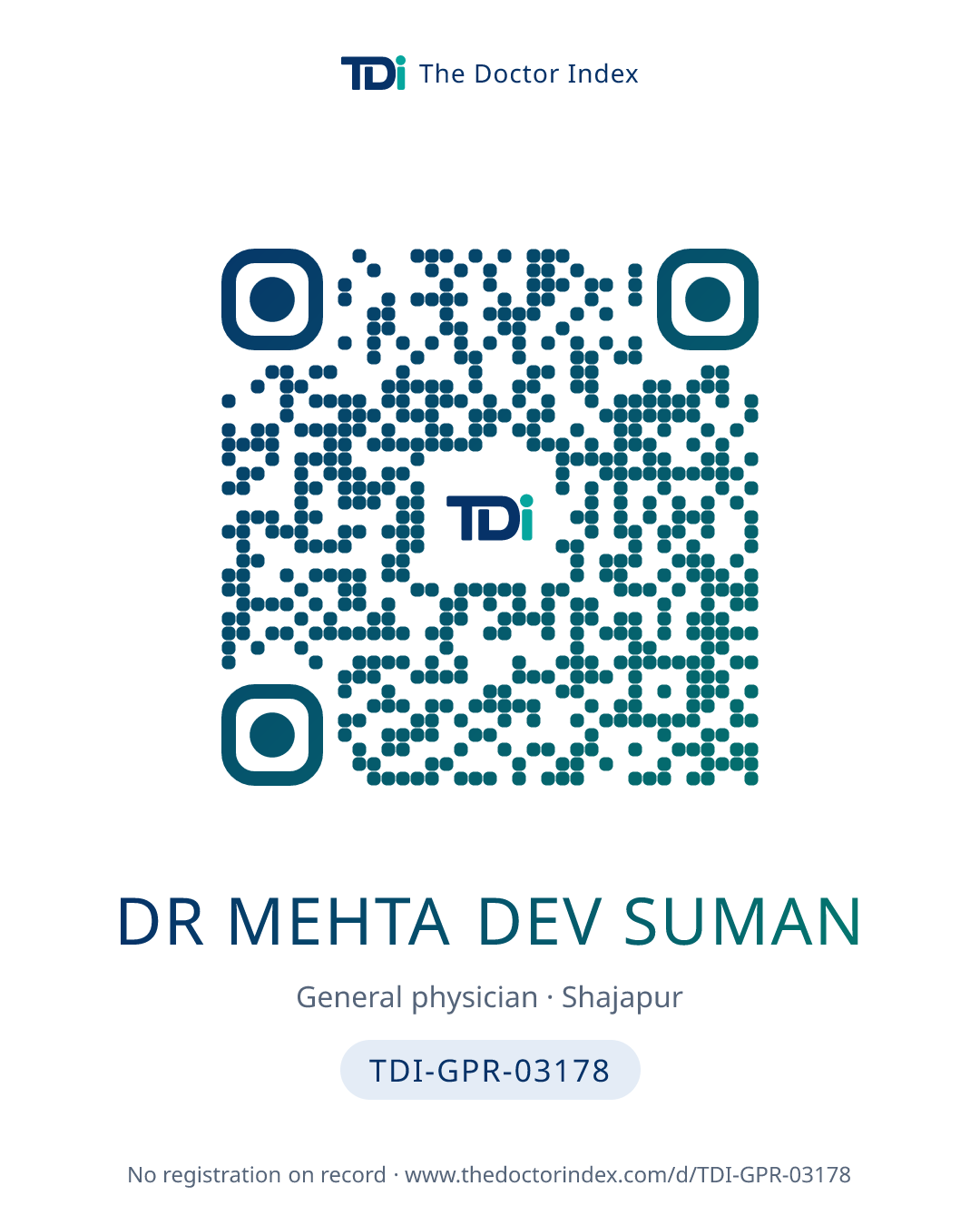 QR card for Dr Mehta Dev Suman, TDI-GPR-03178