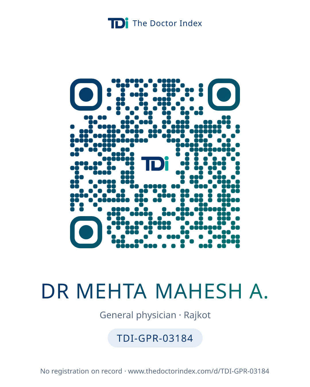 QR card for Dr Mehta Mahesh A., TDI-GPR-03184