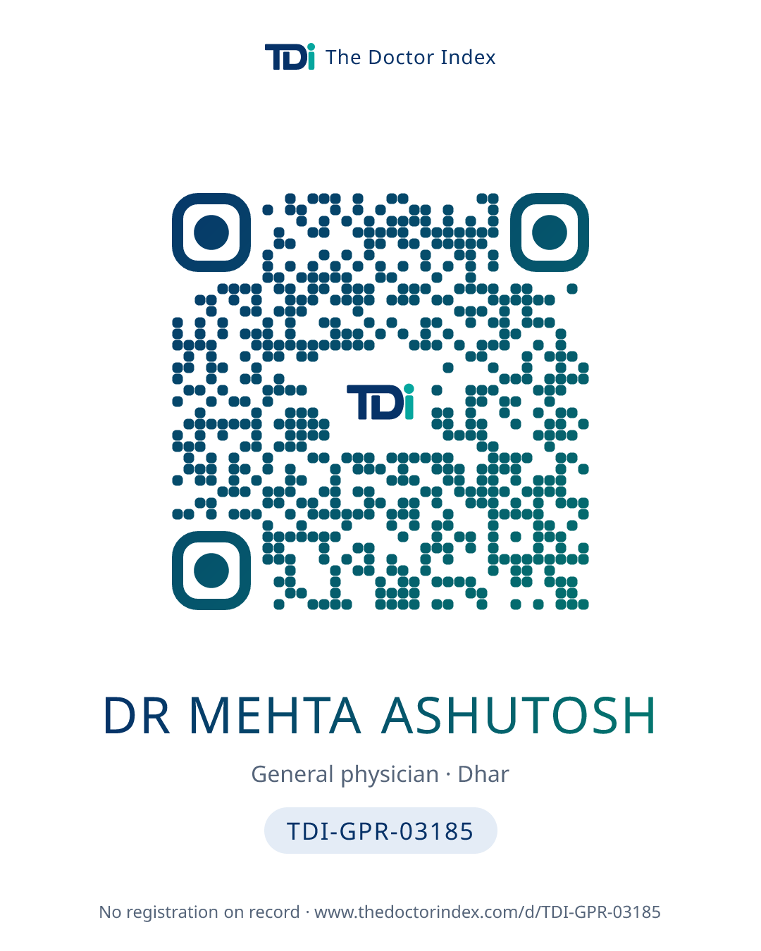 QR card for Dr Mehta Ashutosh, TDI-GPR-03185