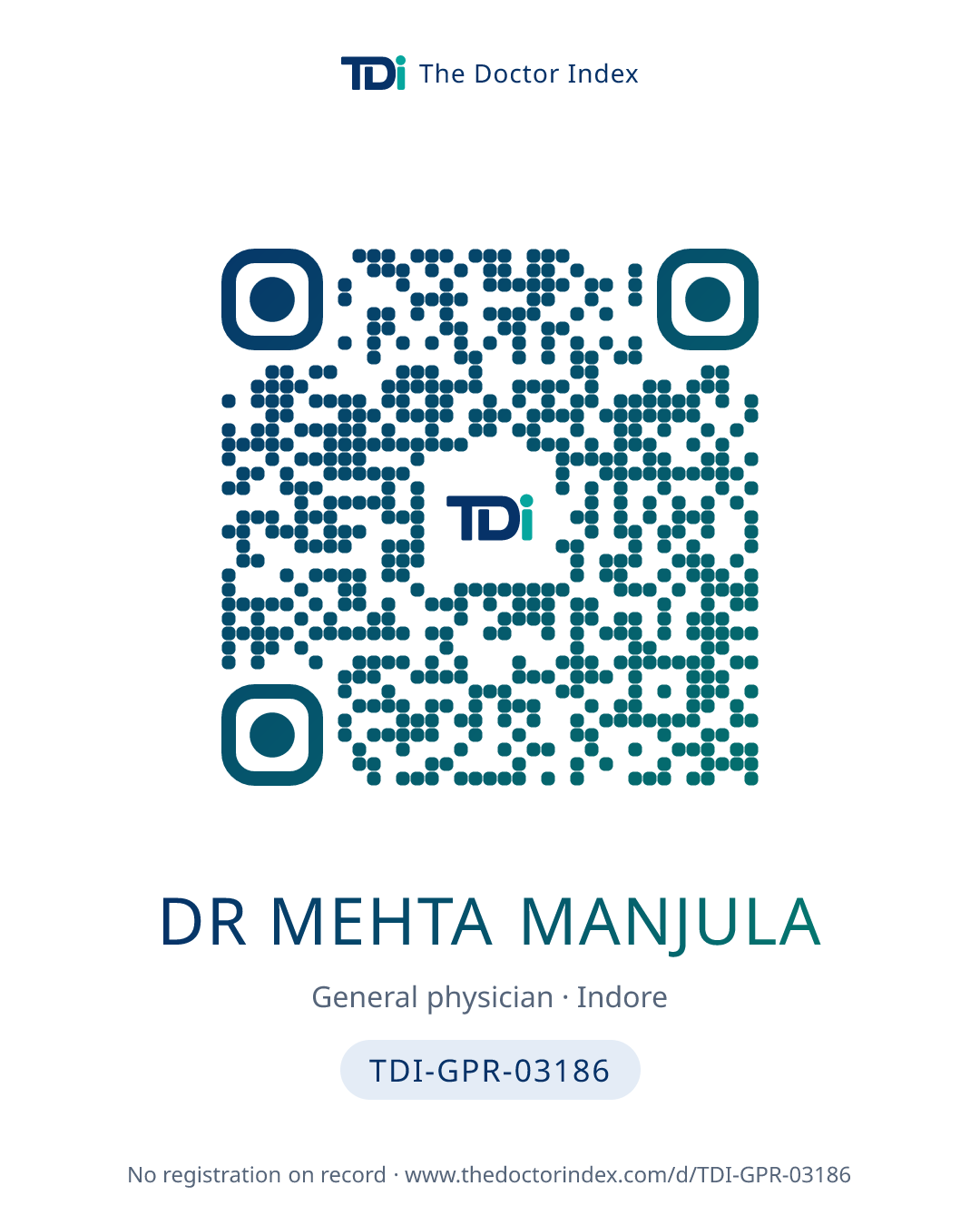 QR card for Dr Mehta Manjula, TDI-GPR-03186