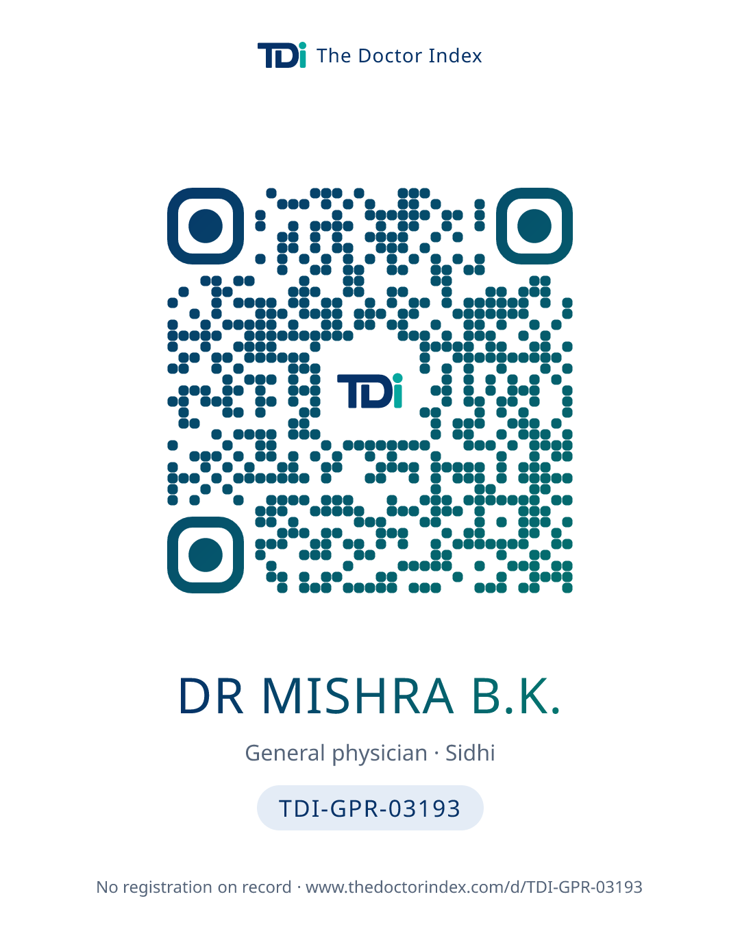 QR card for Dr Mishra B.K., TDI-GPR-03193