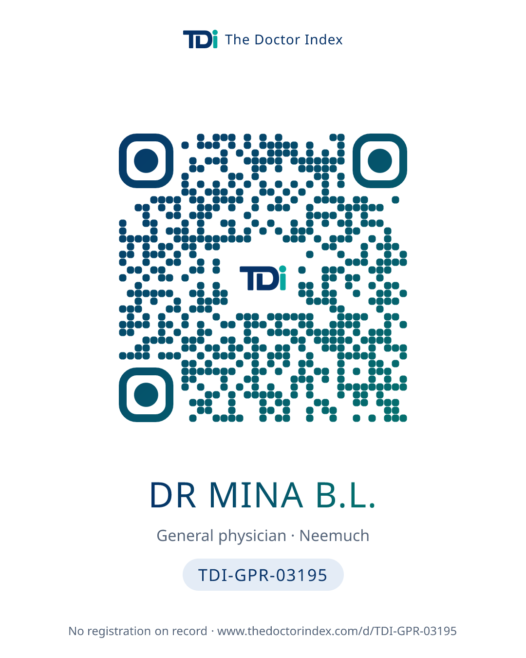 QR card for Dr Mina B.L., TDI-GPR-03195