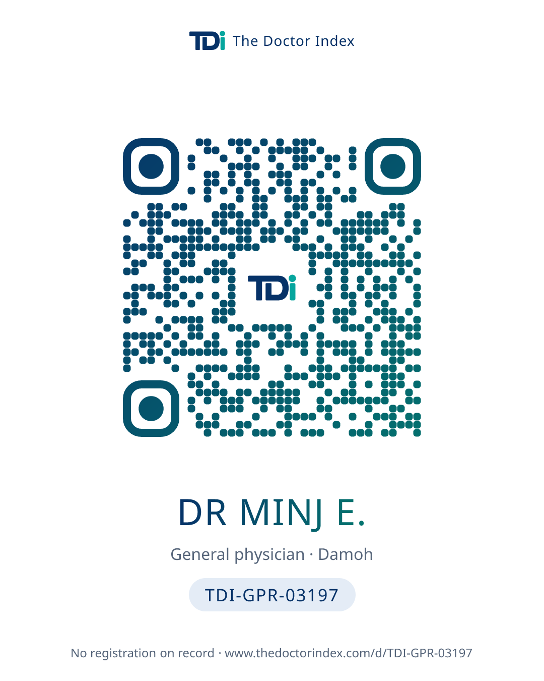 QR card for Dr Minj E., TDI-GPR-03197
