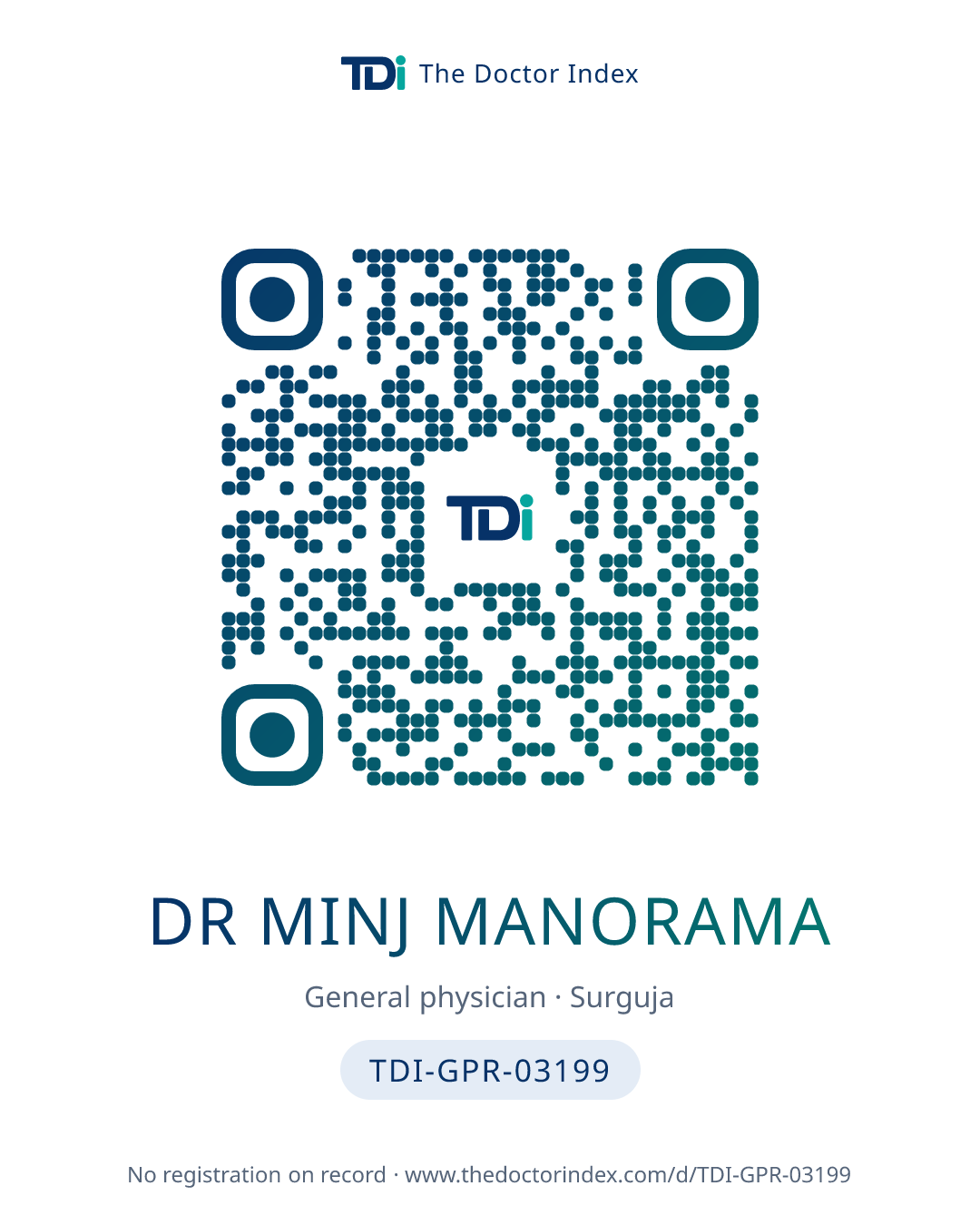 QR card for Dr Minj Manorama, TDI-GPR-03199
