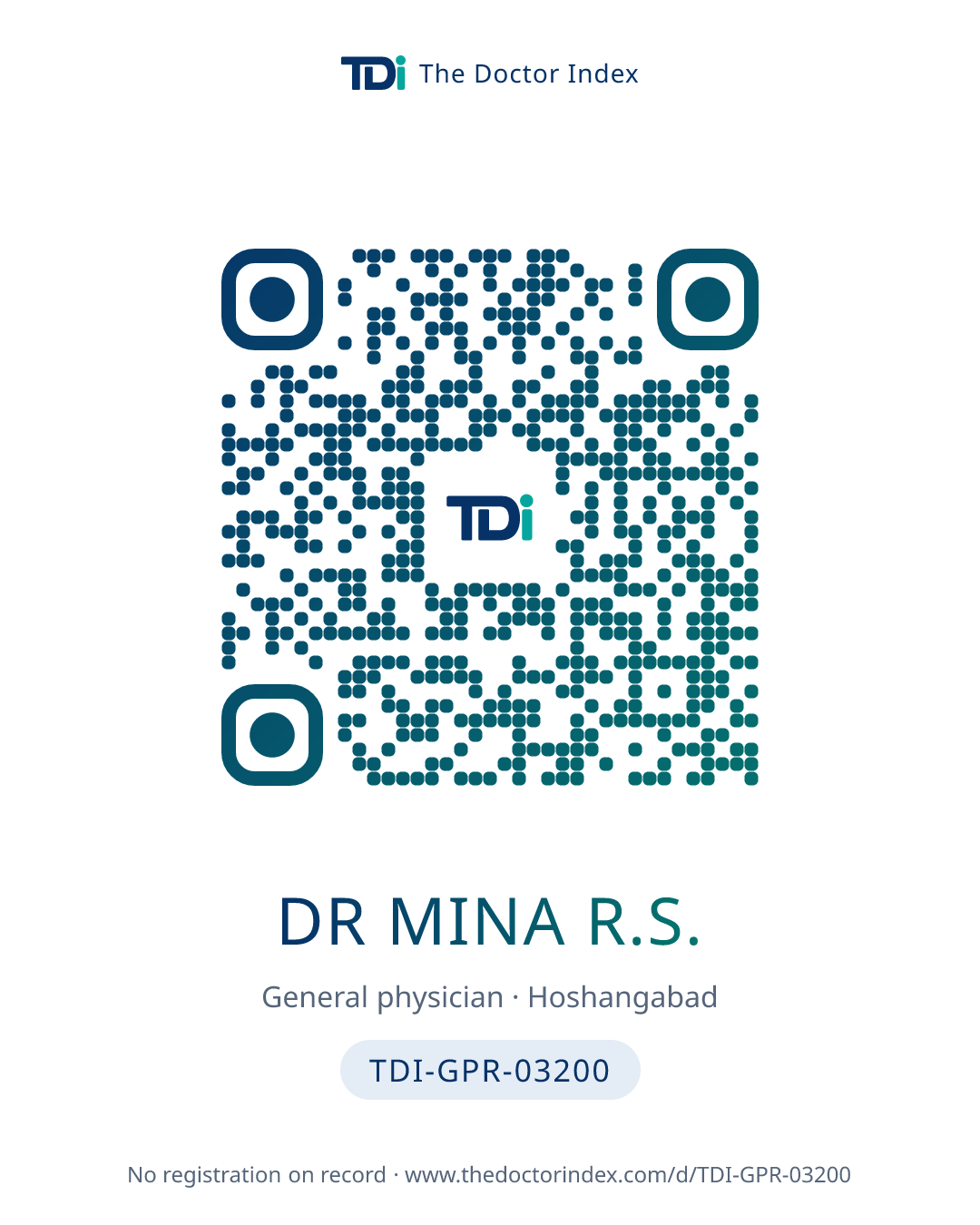 QR card for Dr Mina R.S., TDI-GPR-03200
