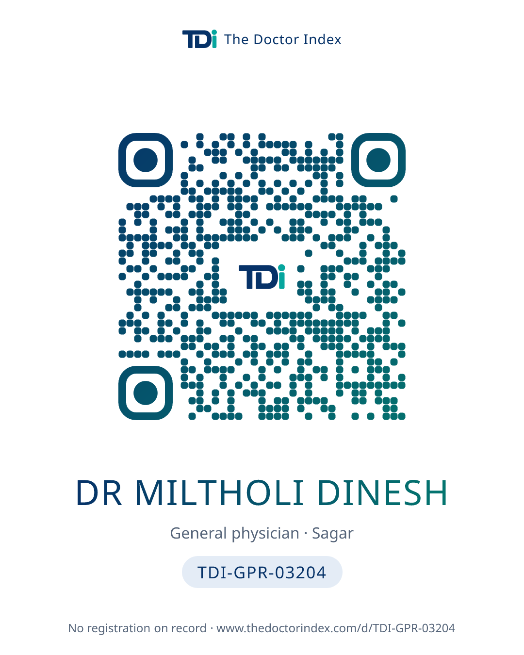 QR card for Dr Miltholi Dinesh, TDI-GPR-03204
