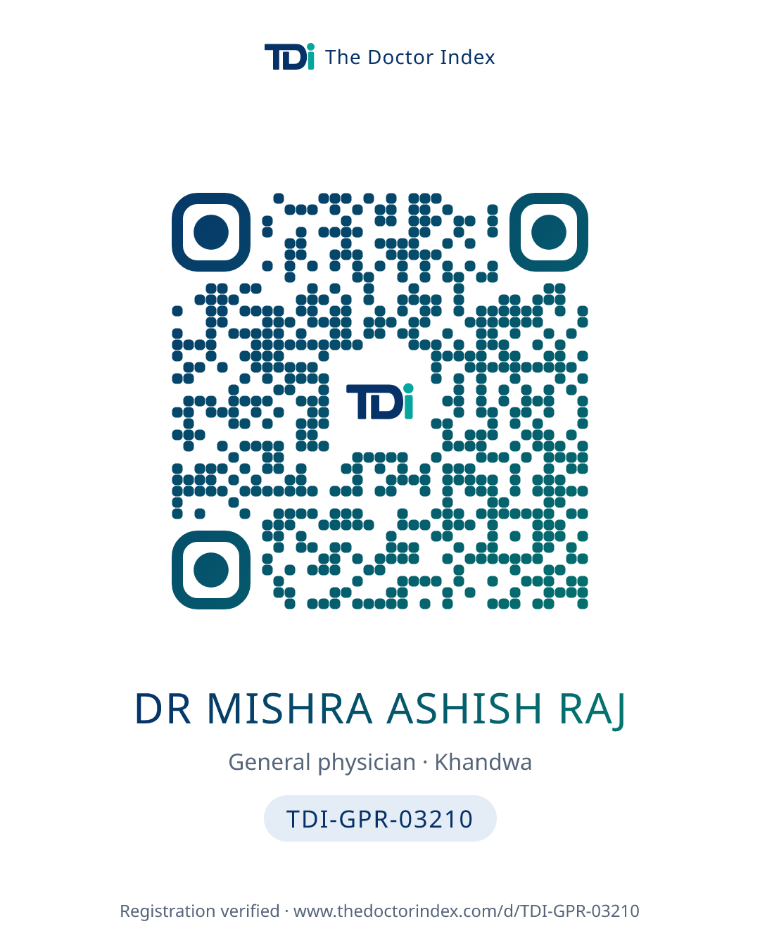 QR card for Dr Mishra Ashish Raj, TDI-GPR-03210