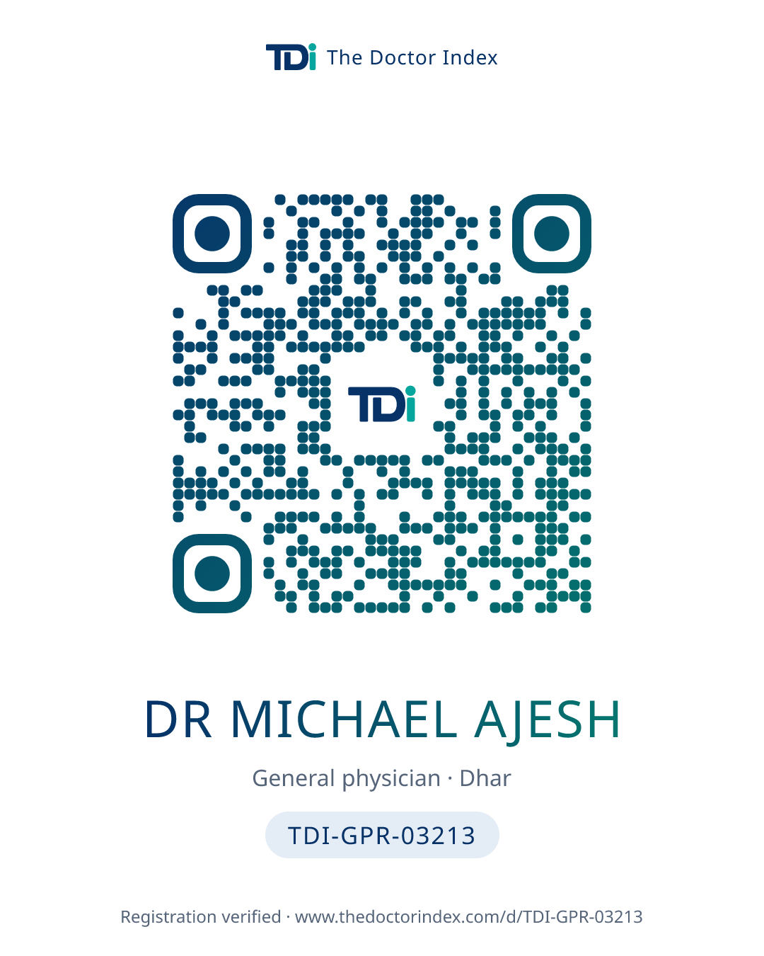 QR card for Dr Michael Ajesh, TDI-GPR-03213