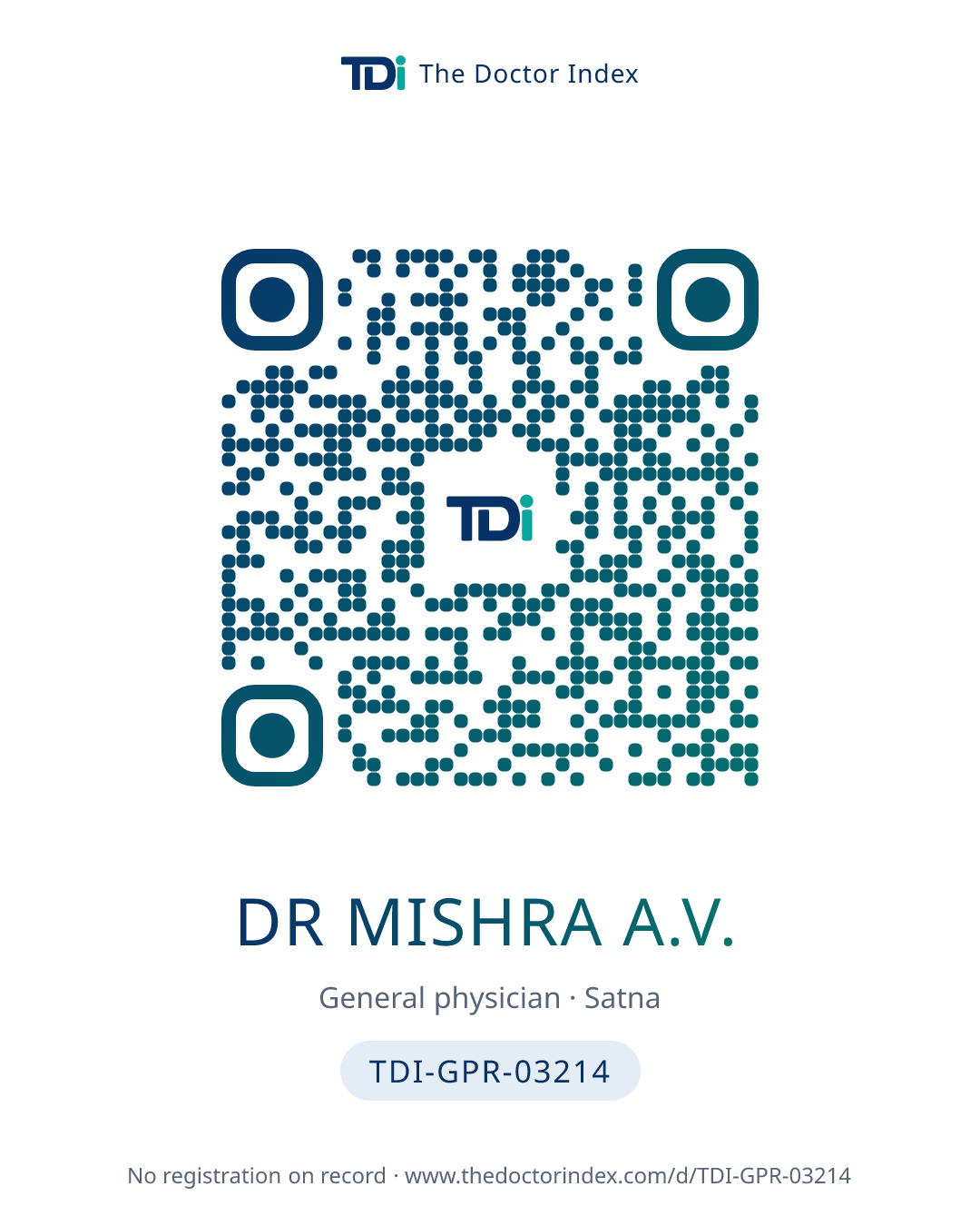 QR card for Dr Mishra A.V., TDI-GPR-03214