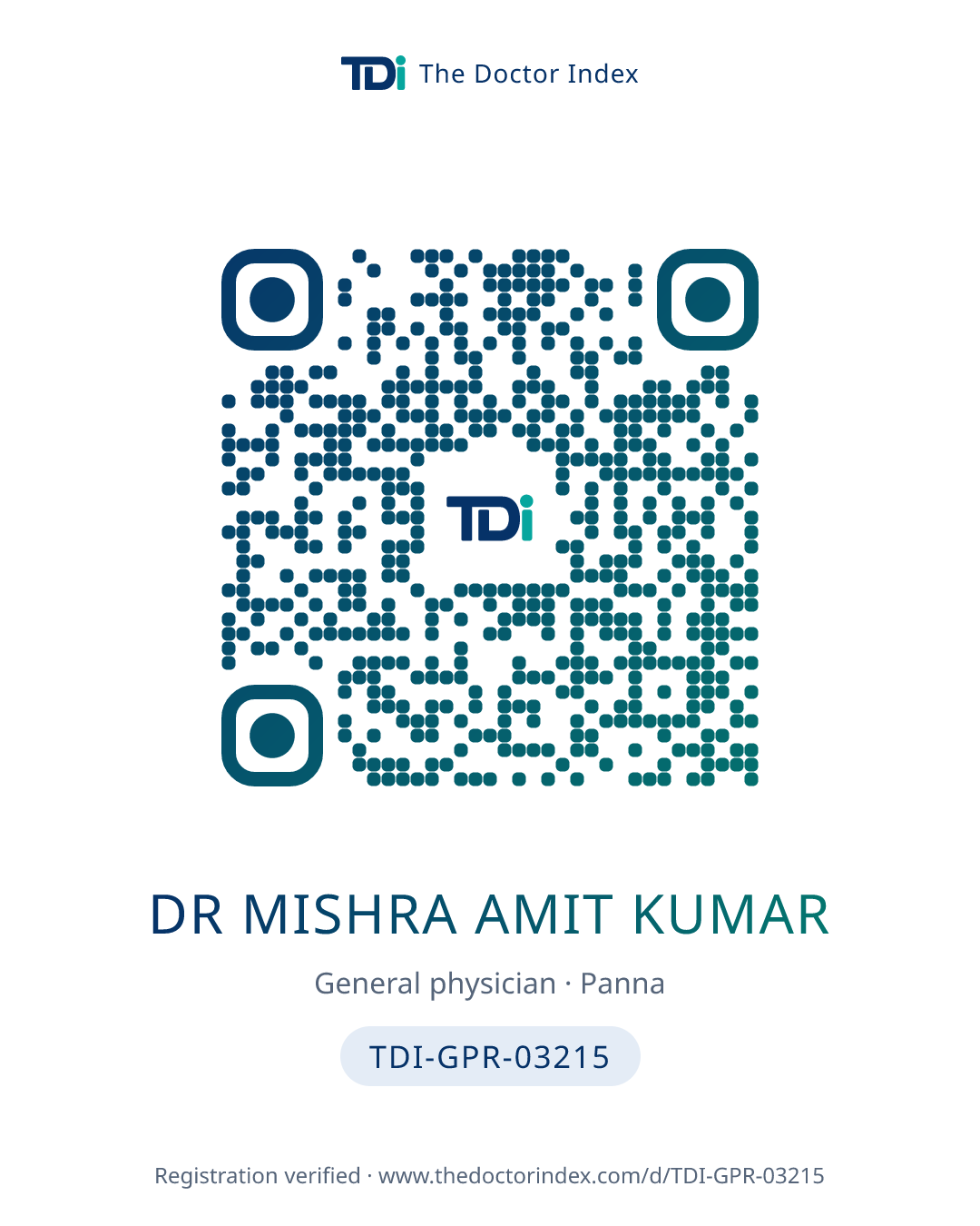 QR card for Dr Mishra Amit Kumar, TDI-GPR-03215