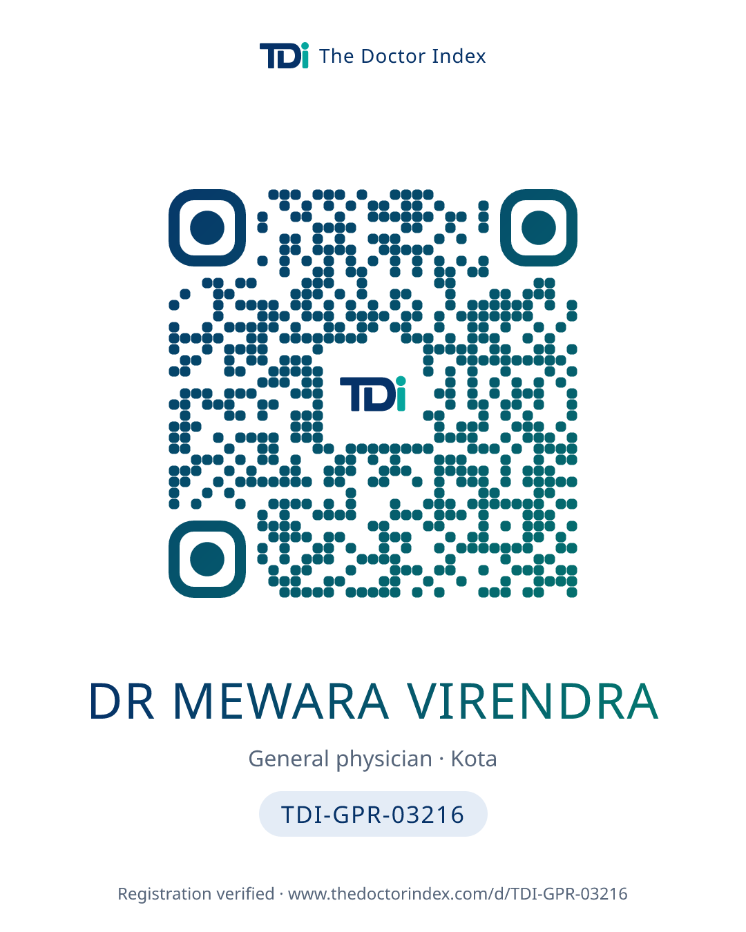 QR card for Dr Mewara Virendra, TDI-GPR-03216